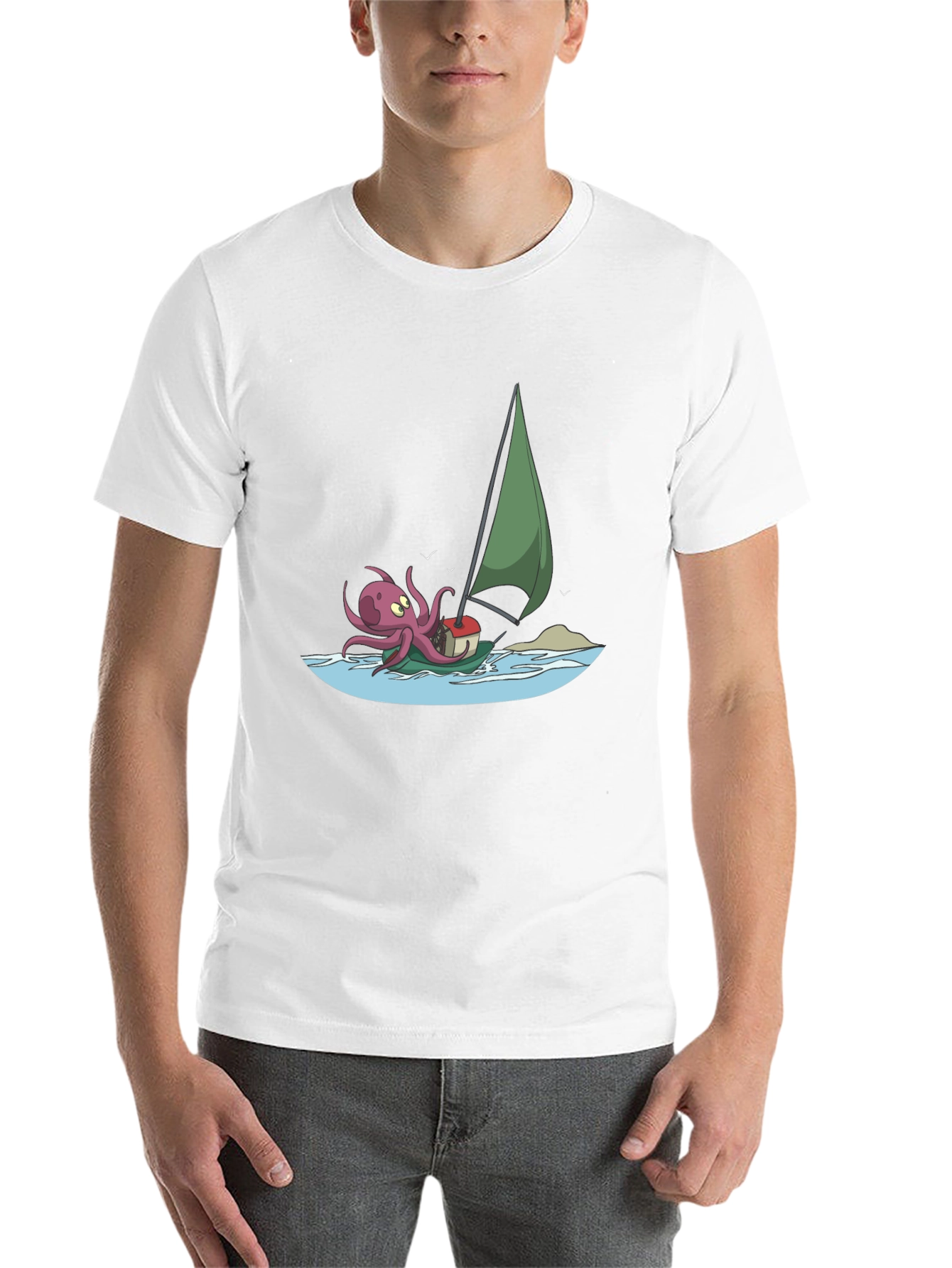 Black Octopus Sailing T-Shirt - Cartoon Design view 14