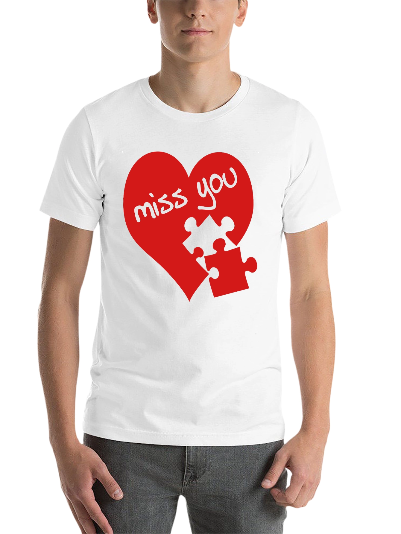 Black Miss You Heart Puzzle Piece Graphic Black T-Shirt view 14