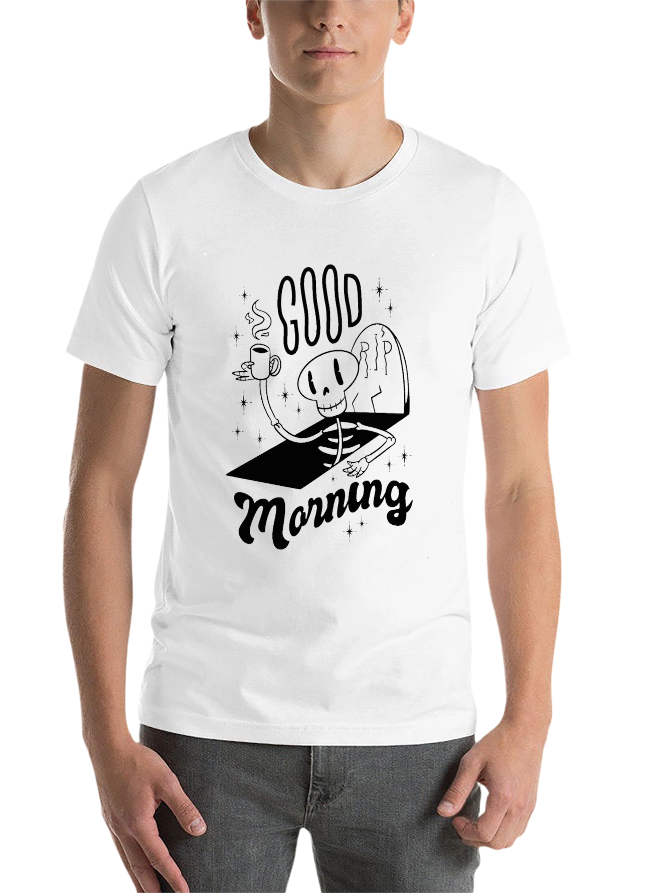 Black Good Morning Skeleton Graphic Tee view 14