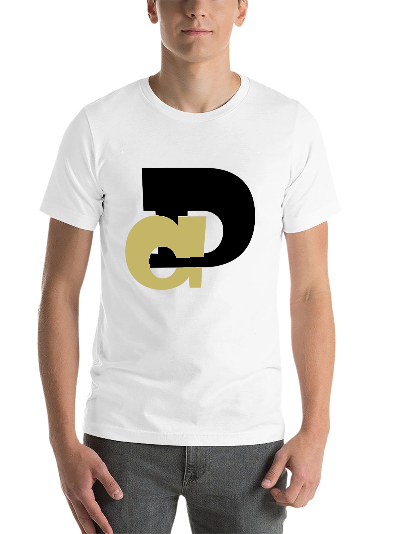 Black Abstract Initial T-Shirt - Black Tee with Gold Design view 14