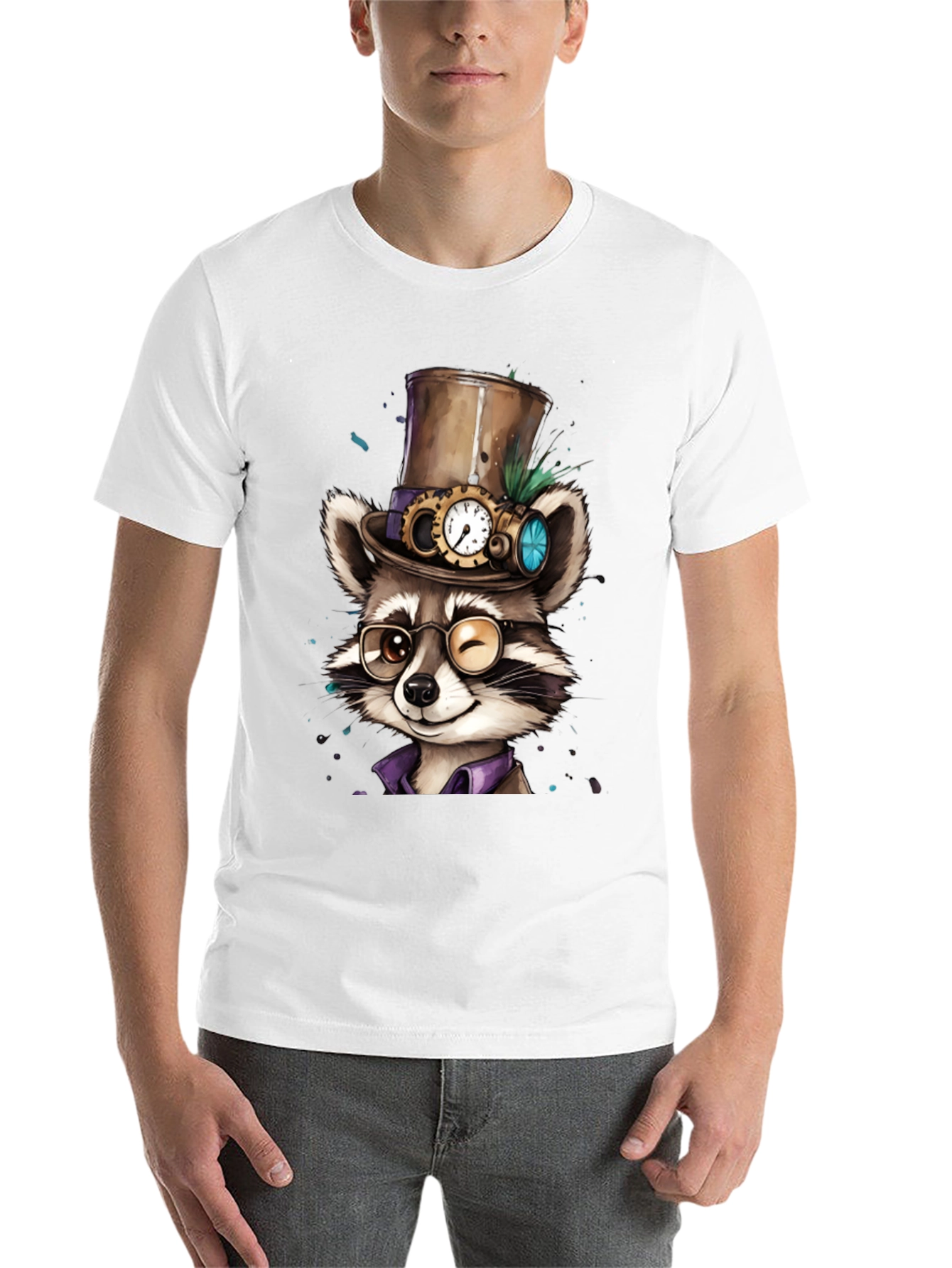 Black Steampunk Raccoon Graphic Tee view 14