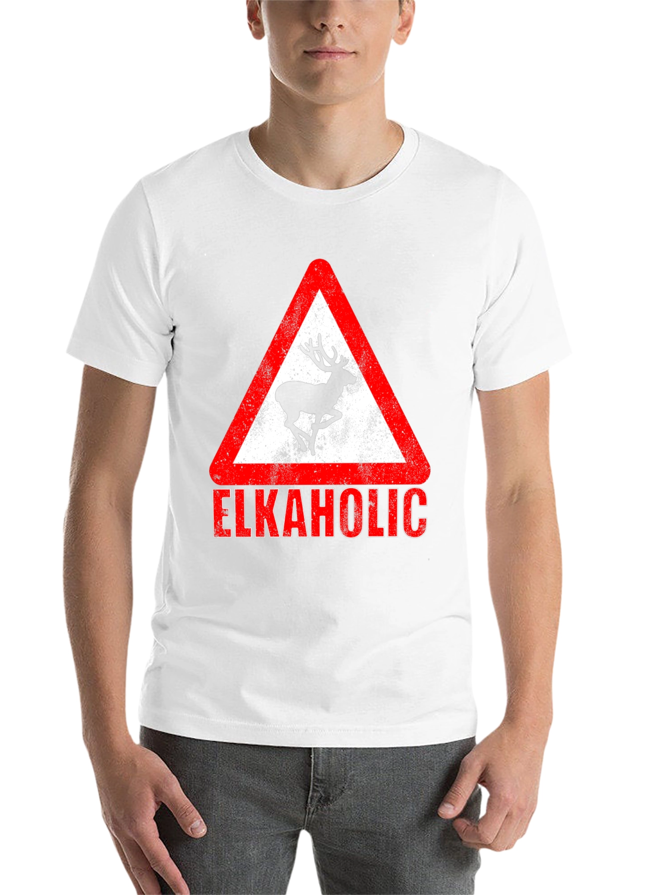 Black Elkaholic Graphic Tee - Funny Elk Warning Sign view 14