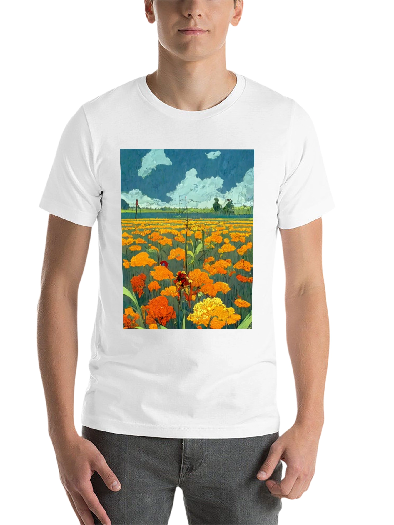 Black Floral Field Print Black T-Shirt view 14