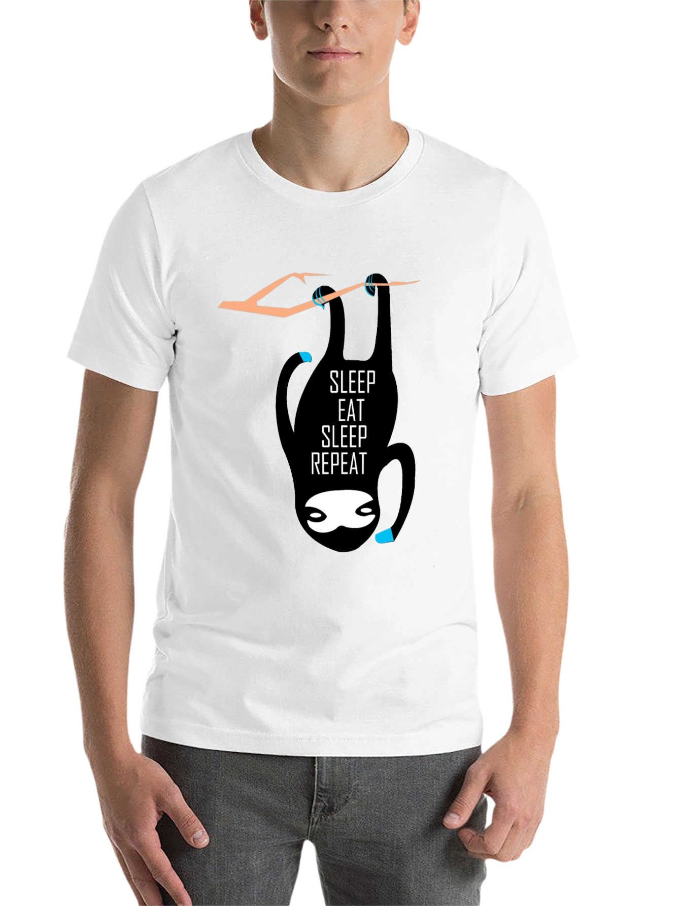 Black Sleep Eat Repeat Sloth Graphic Tee - Black Cotton Casual T-Shirt view 14