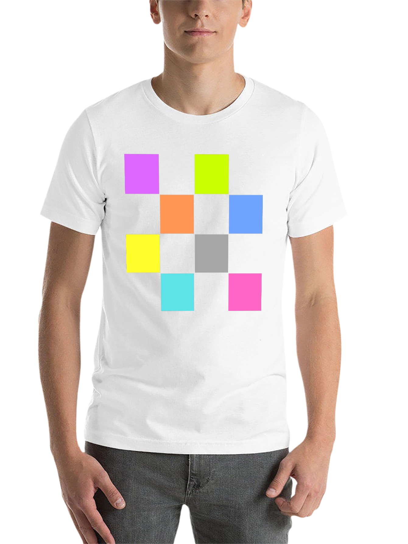 Black Colorful Squares Graphic Black T-Shirt view 14