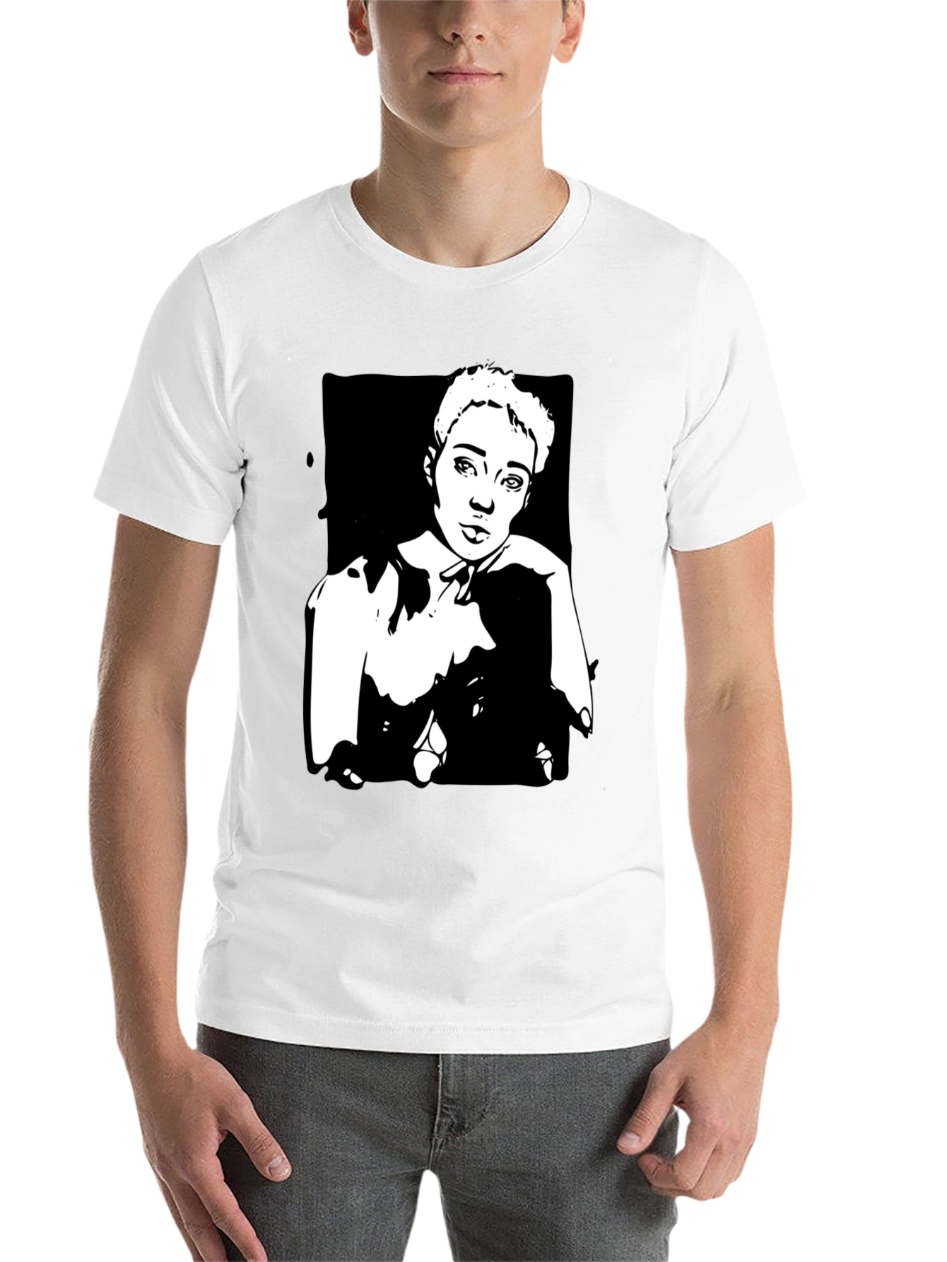 Black Black T-Shirt with Unique Portrait Graphic view 14