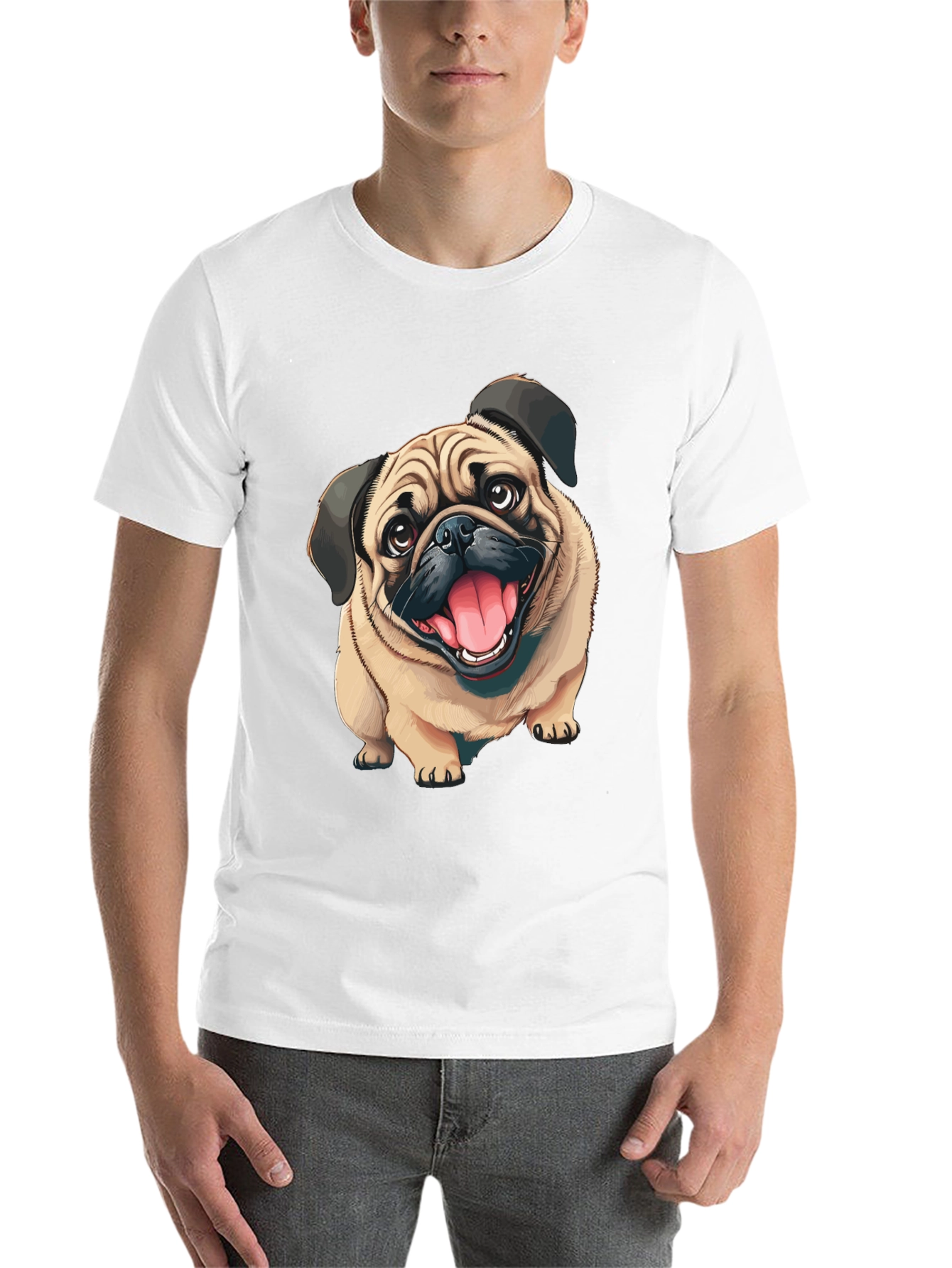 Black Pug Dog Graphic Tee - Men's Black Cotton T-Shirt view 14