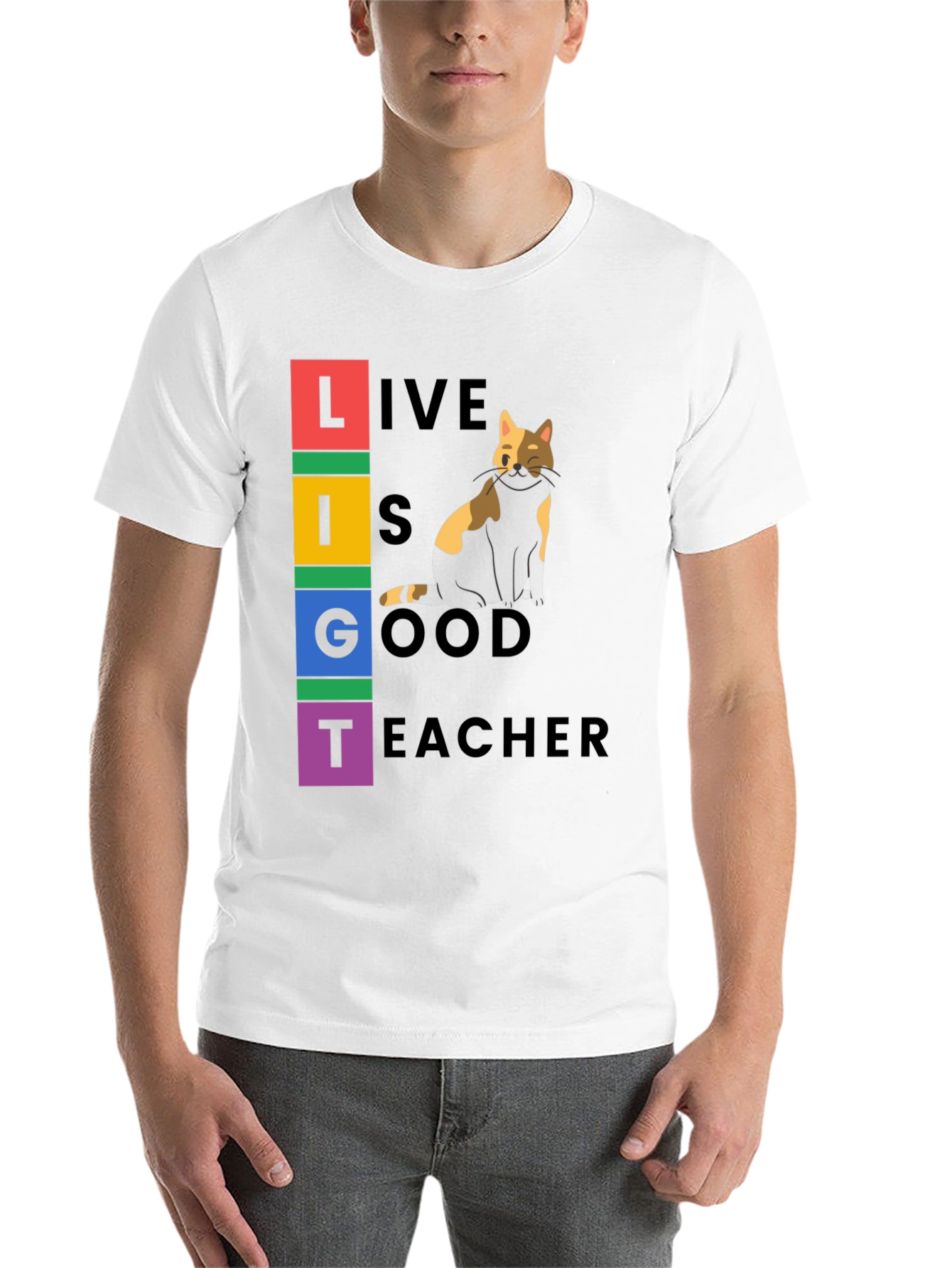 Black Live Is Good Cat Teacher Graphic Tee view 14