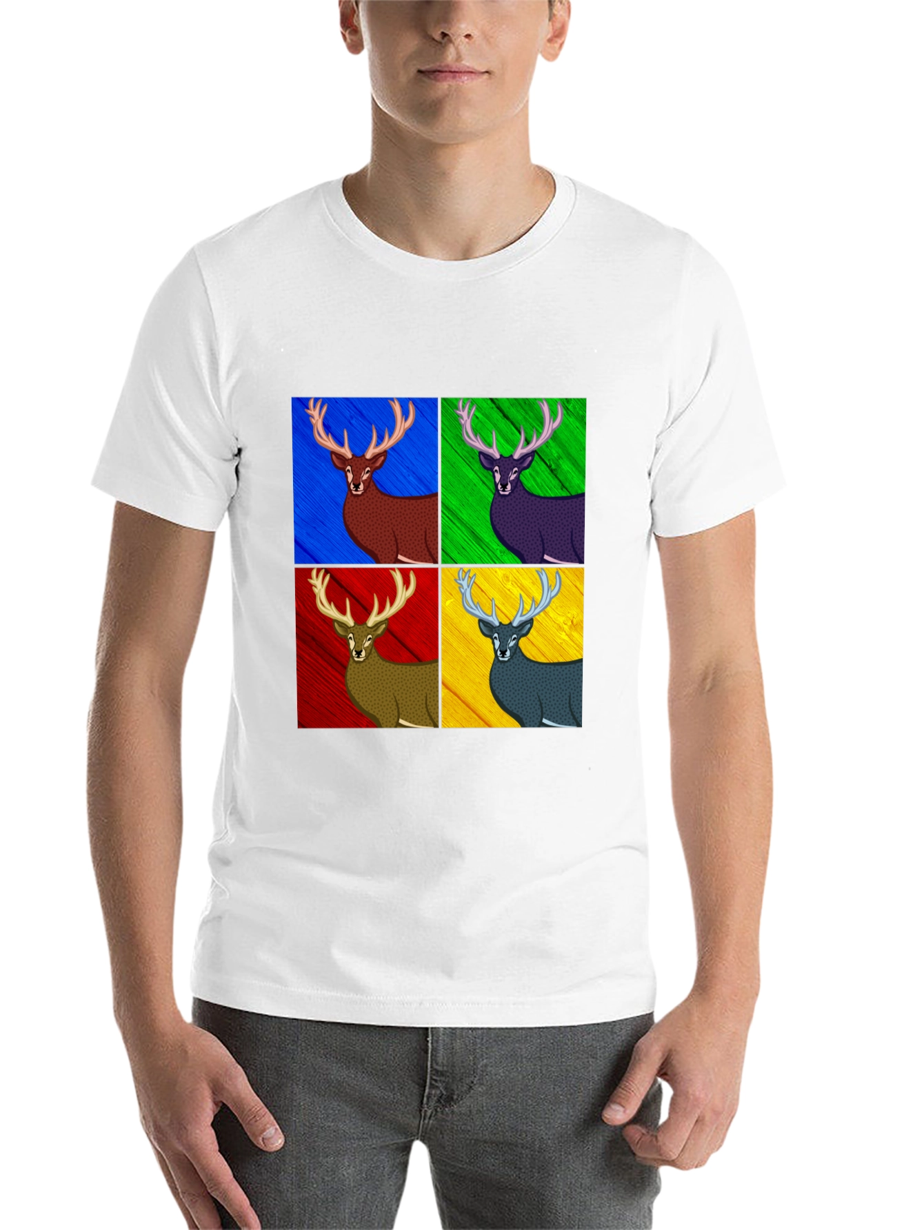 Black Pop Art Deer Graphic Tee - Black Cotton Blend view 14
