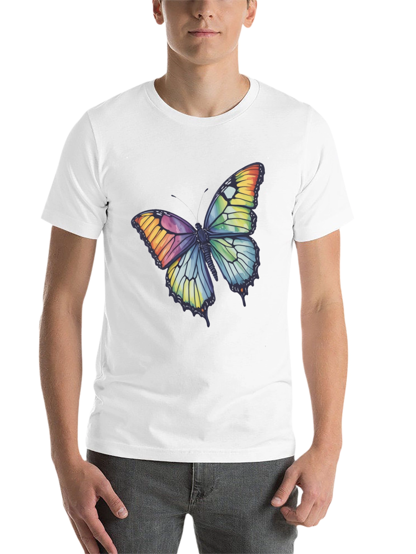 Black Butterfly Graphic Tee - Rainbow Wings T-Shirt view 14