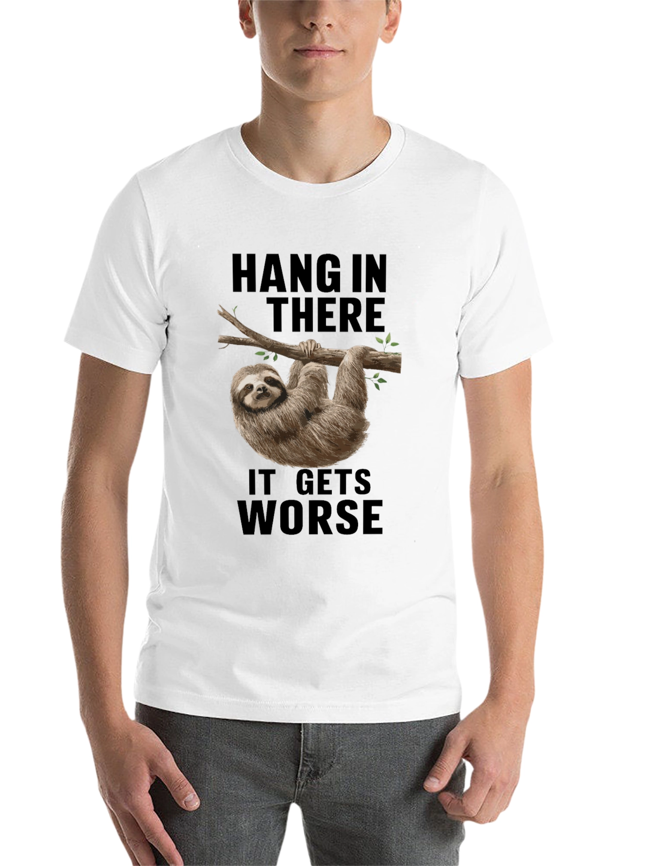 Black Hang In There Sloth Tee - It Gets Worse Funny Graphic T-Shirt view 14