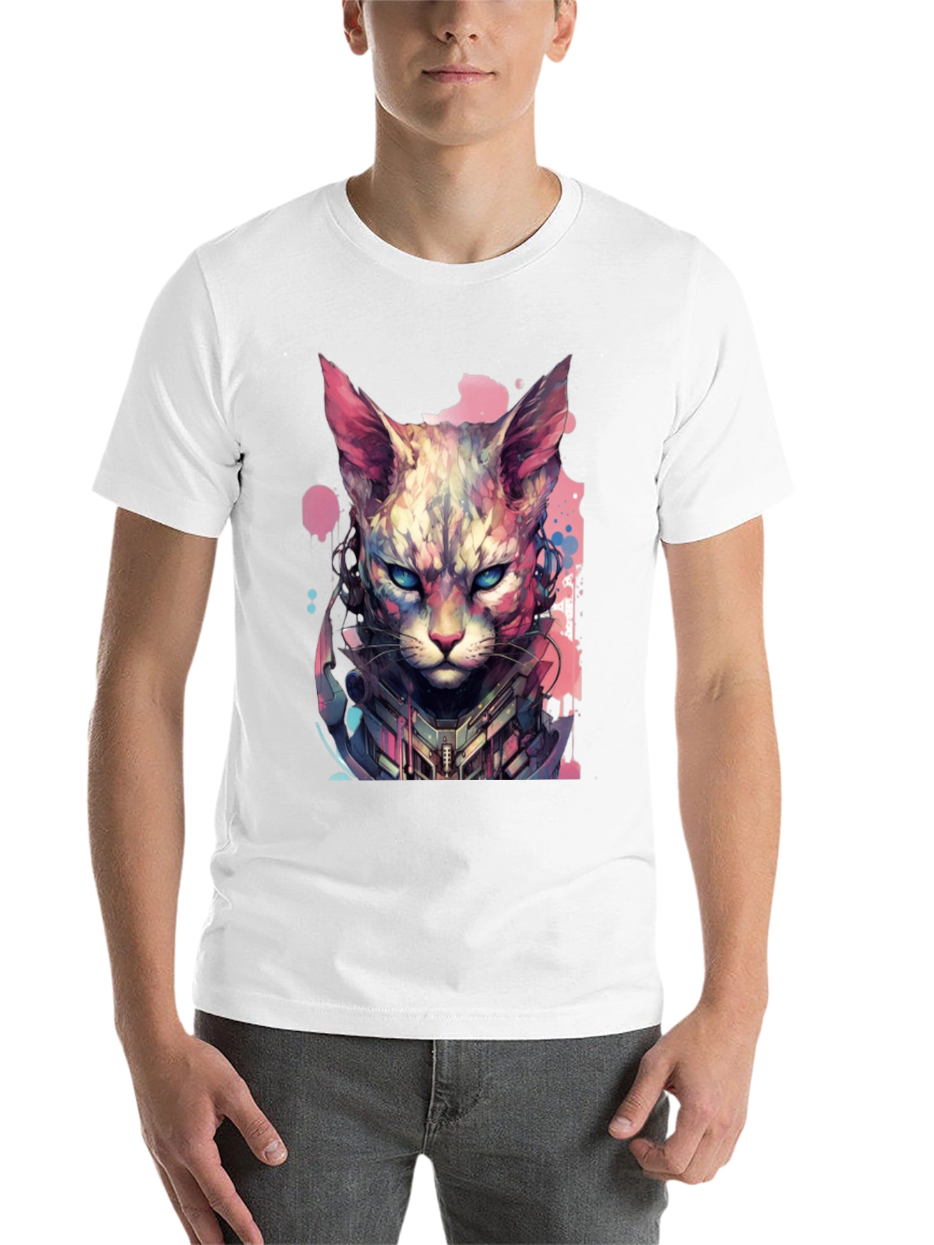 Black Cyberpunk Cat T-Shirt - Unique Graphic Tee view 14