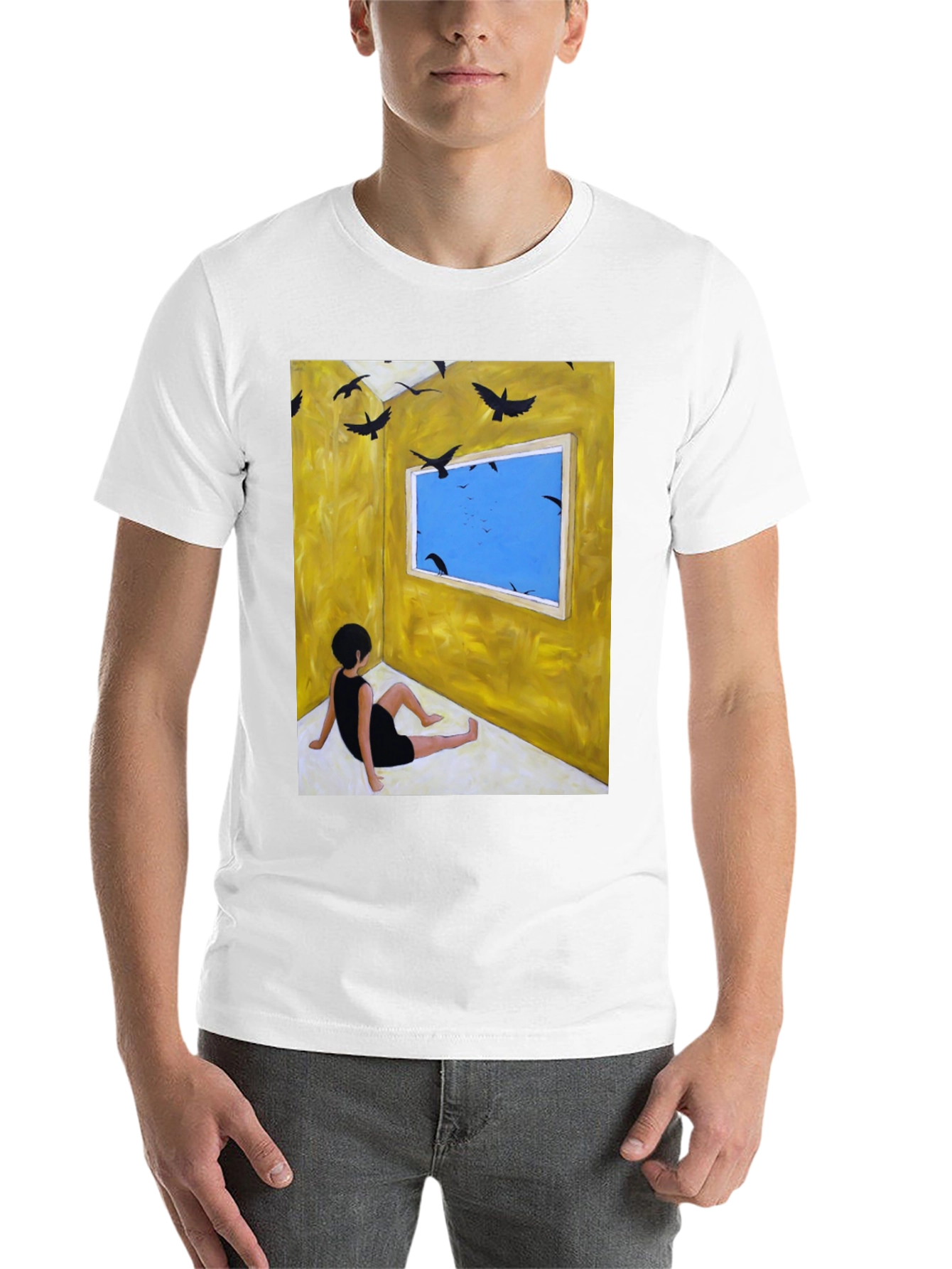 Black Artistic Crow Window Graphic Tee view 14