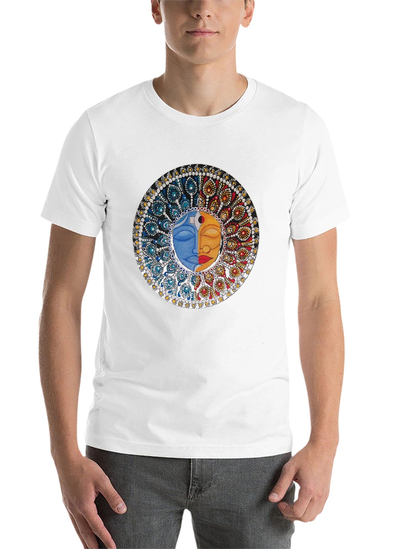 Black Yin Yang Face Graphic Tee - Unisex Black T-Shirt view 14