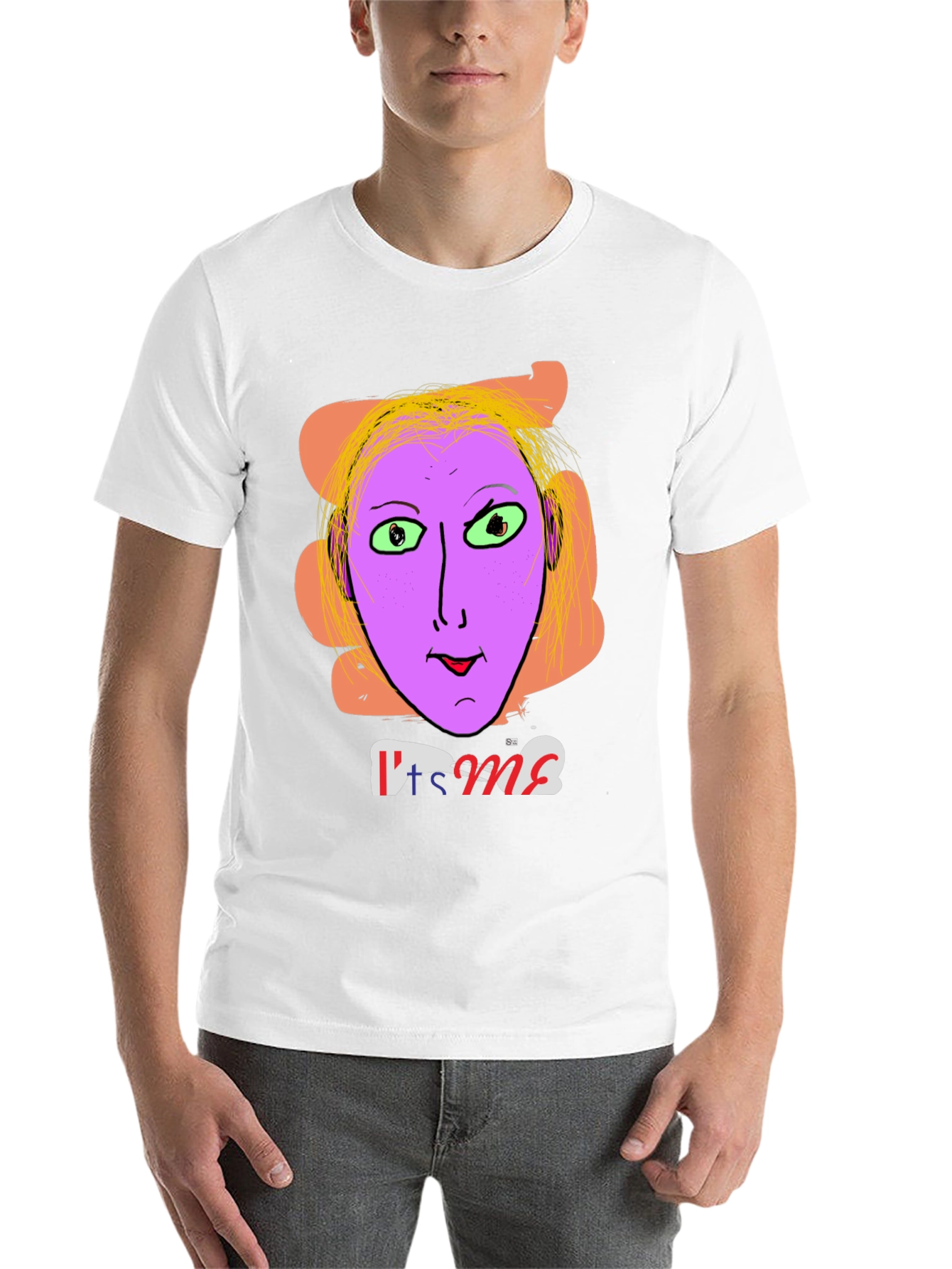Black Unique Graphic Tee - "It's Me" Funny Purple Face view 14