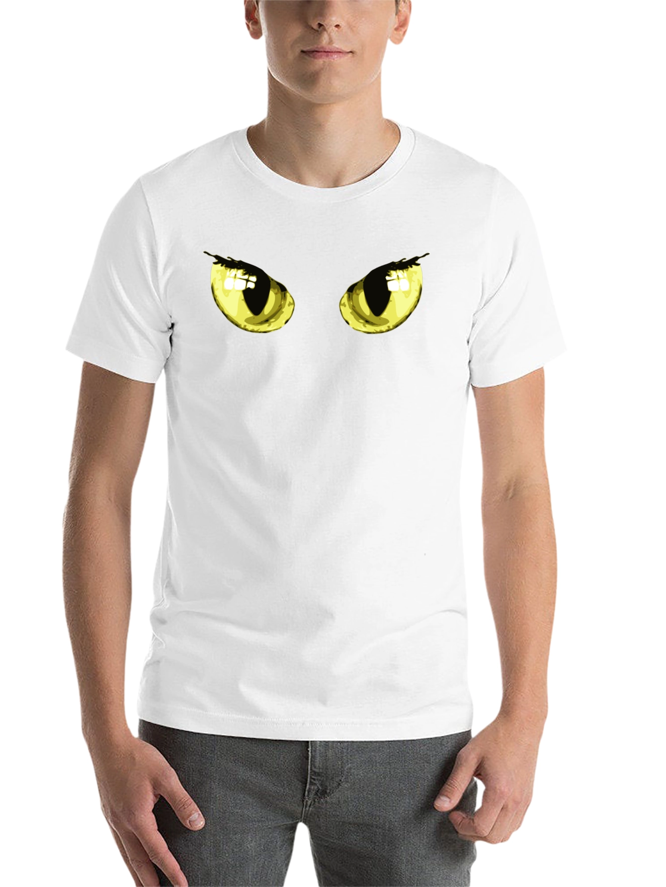 Black Men's Black T-Shirt with Cat Eyes Graphic view 14