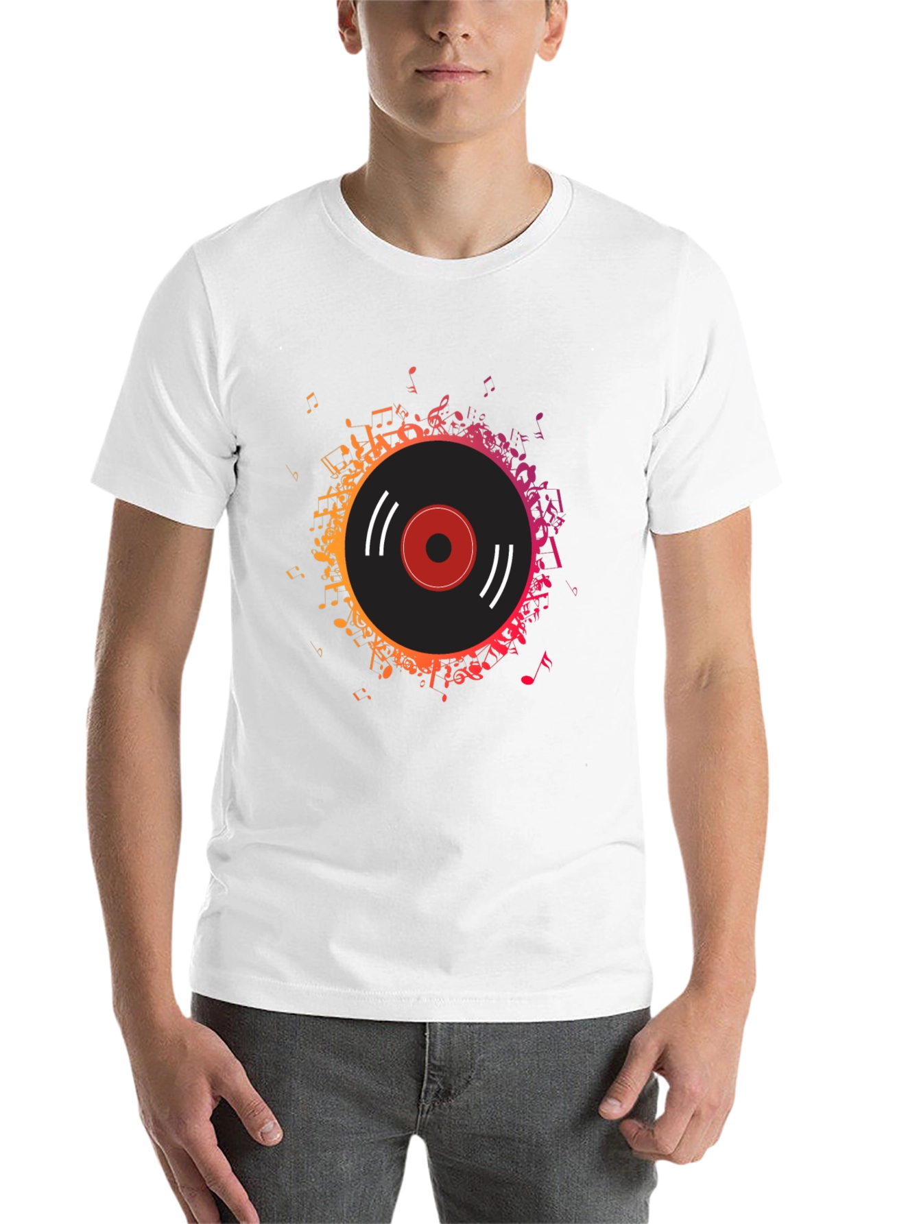 Black Vinyl Record Music Notes Graphic Tee view 14