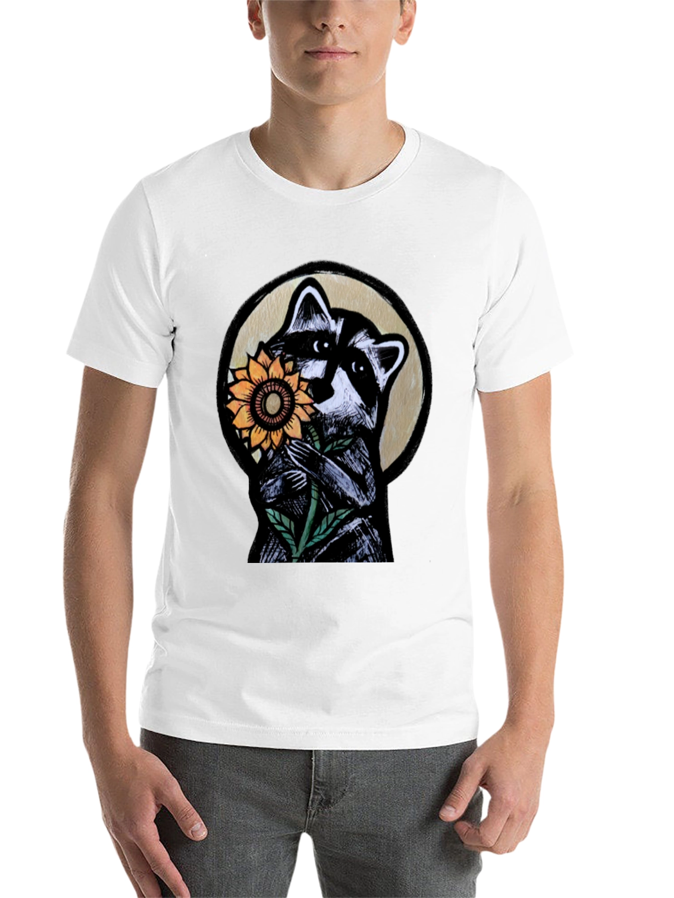 Black Raccoon Sunflower Graphic Tee - Black view 14