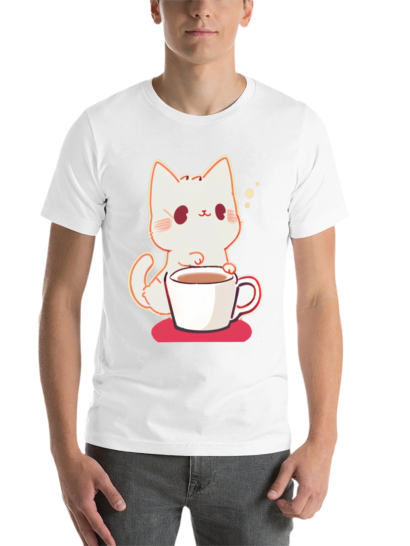 Black Cute Cat with Coffee T-Shirt view 14
