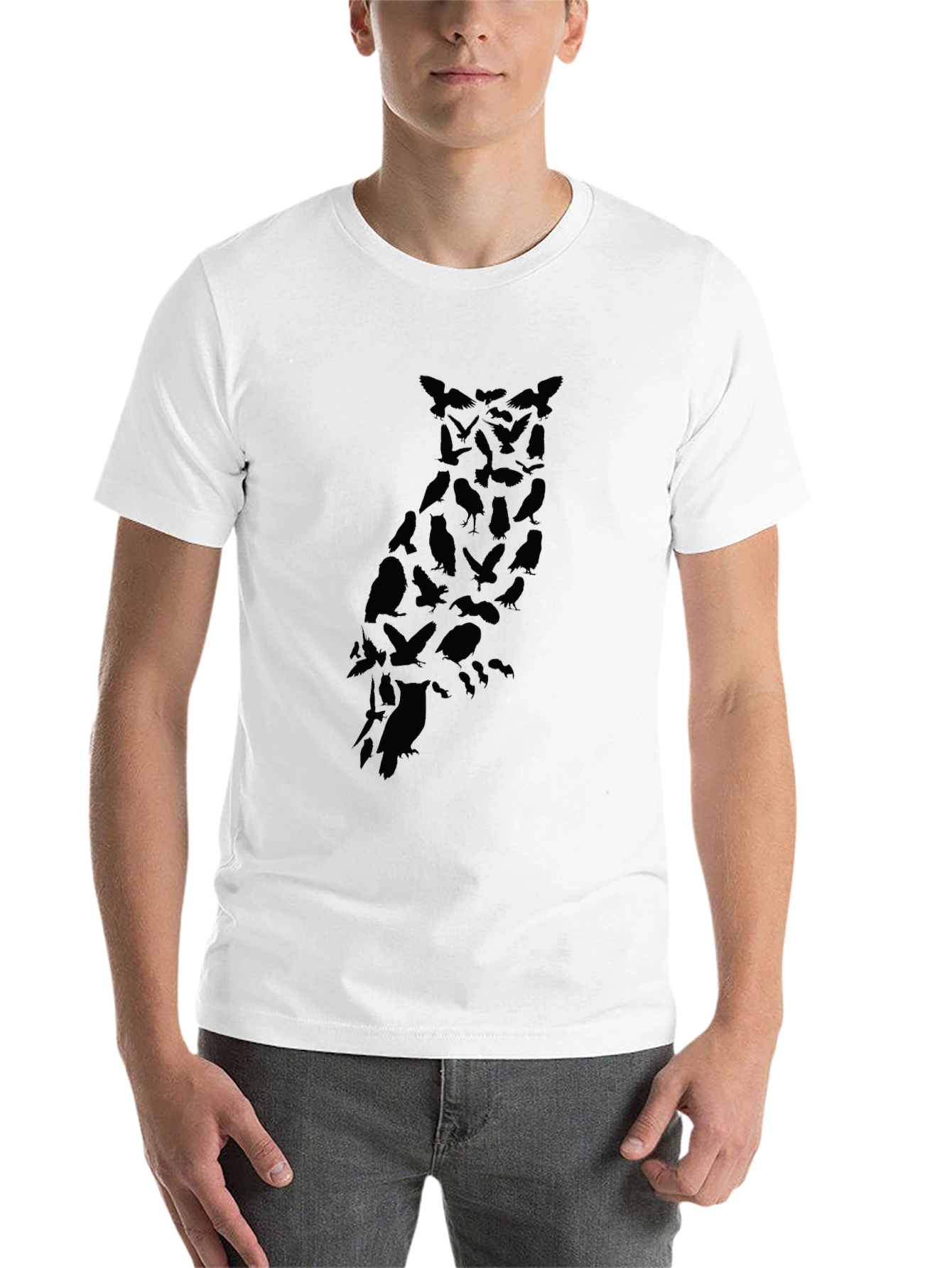 Black Men's Owl Silhouette Graphic Black T-Shirt view 14