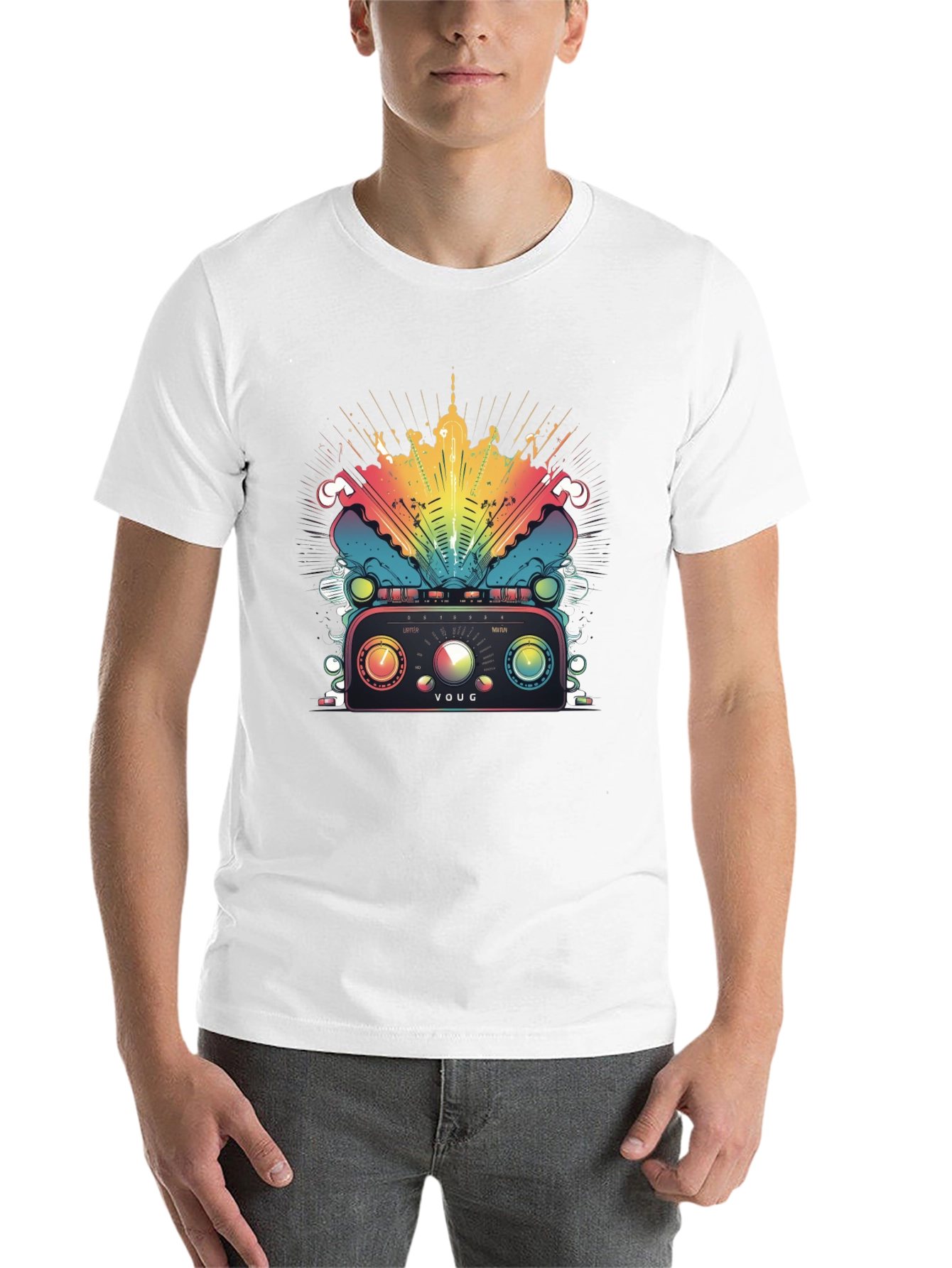 Black Retro Radio T-Shirt - Colorful Graphic Tee view 14