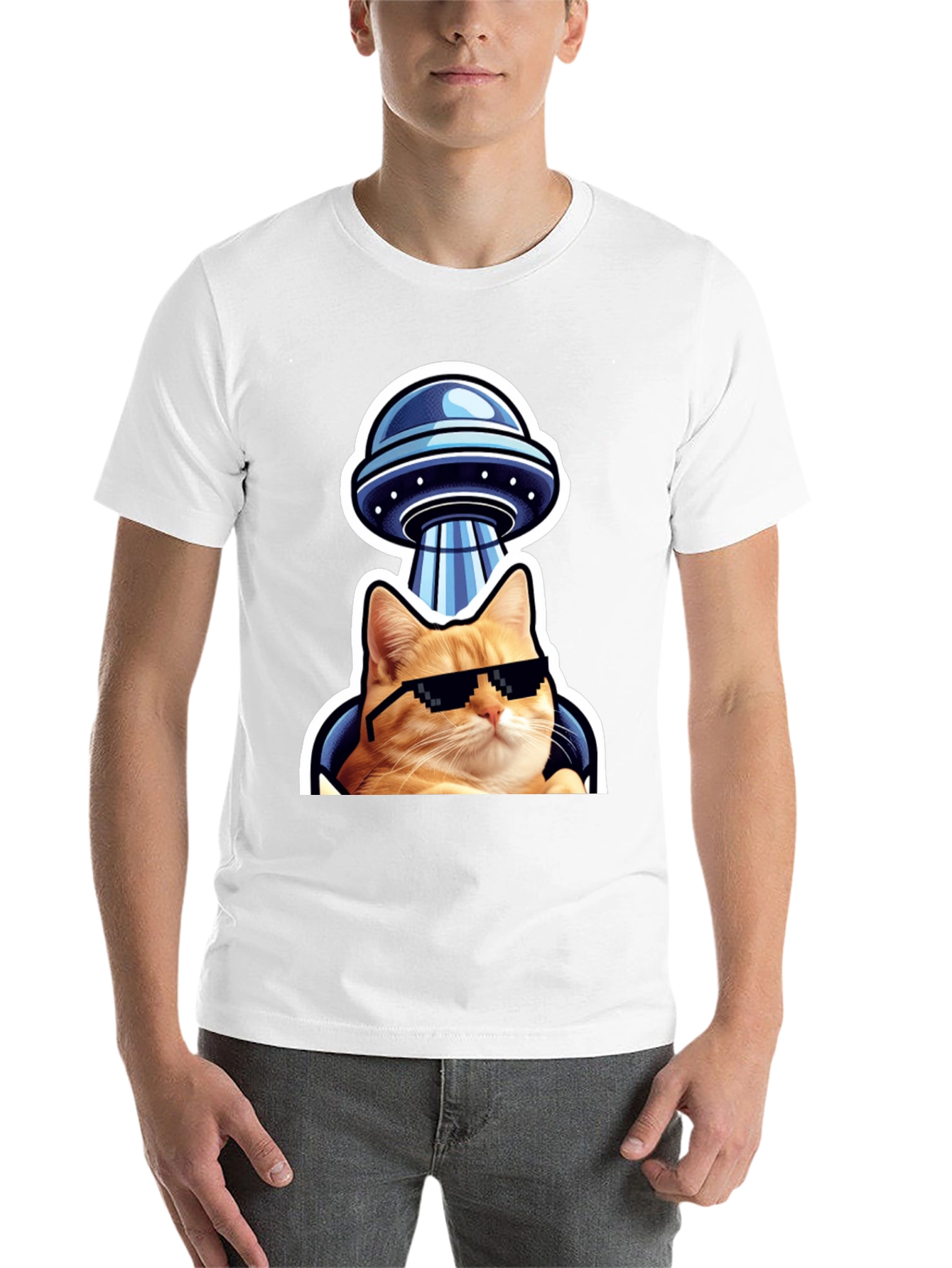 Black Cool Cat UFO T-Shirt - Black Cotton Tee view 14