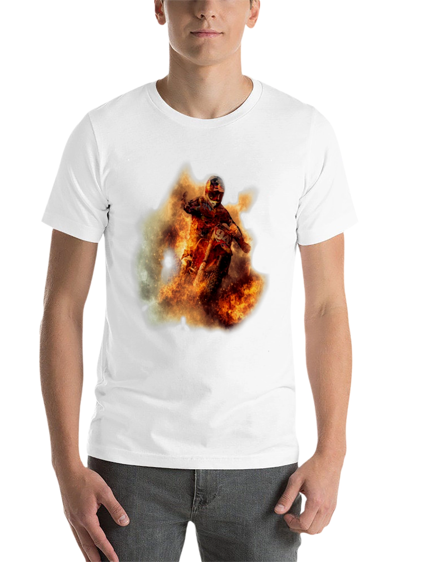 Black Fiery Motocross Rider Graphic Tee view 14