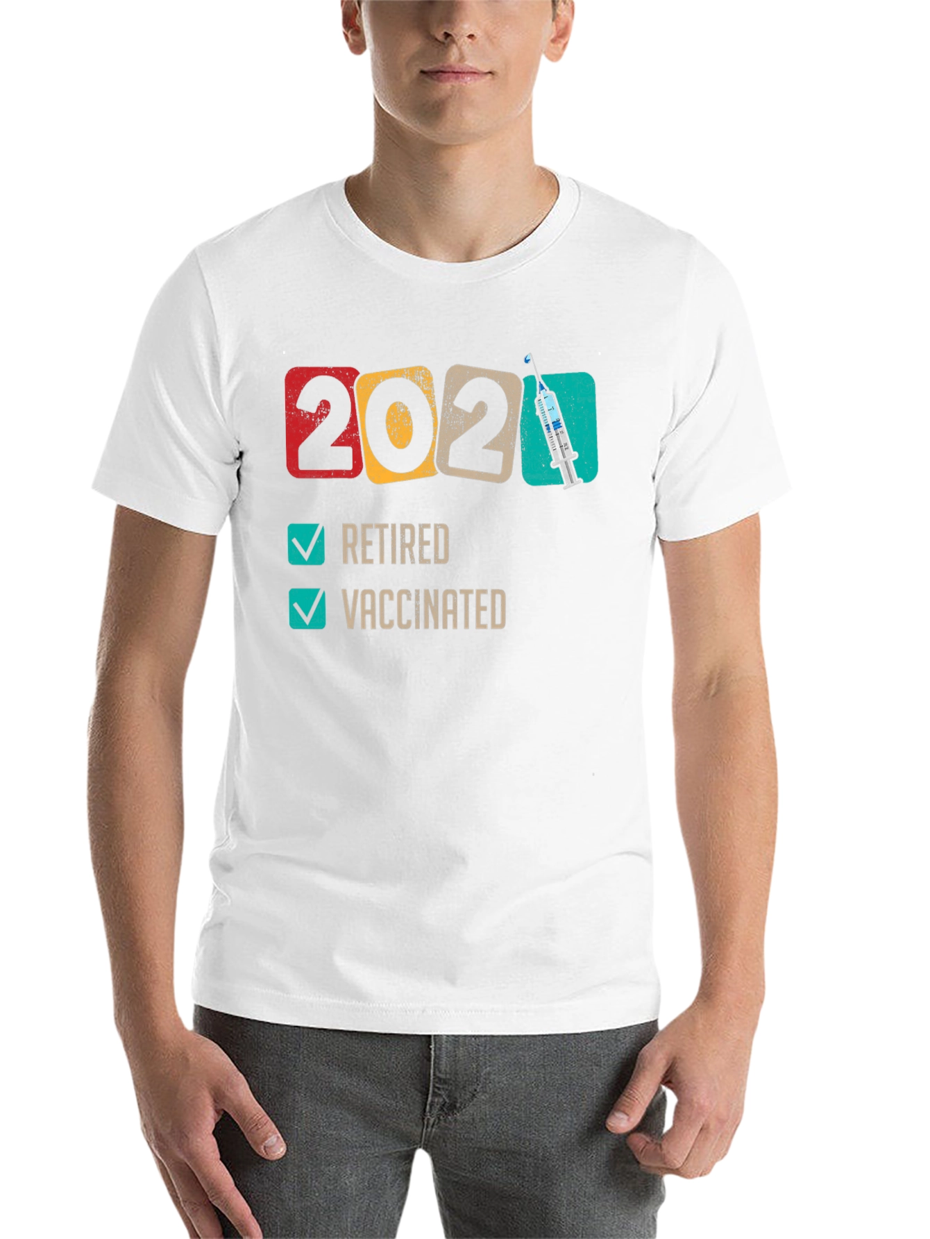 Black Retired & Vaccinated 2021 T-Shirt view 14