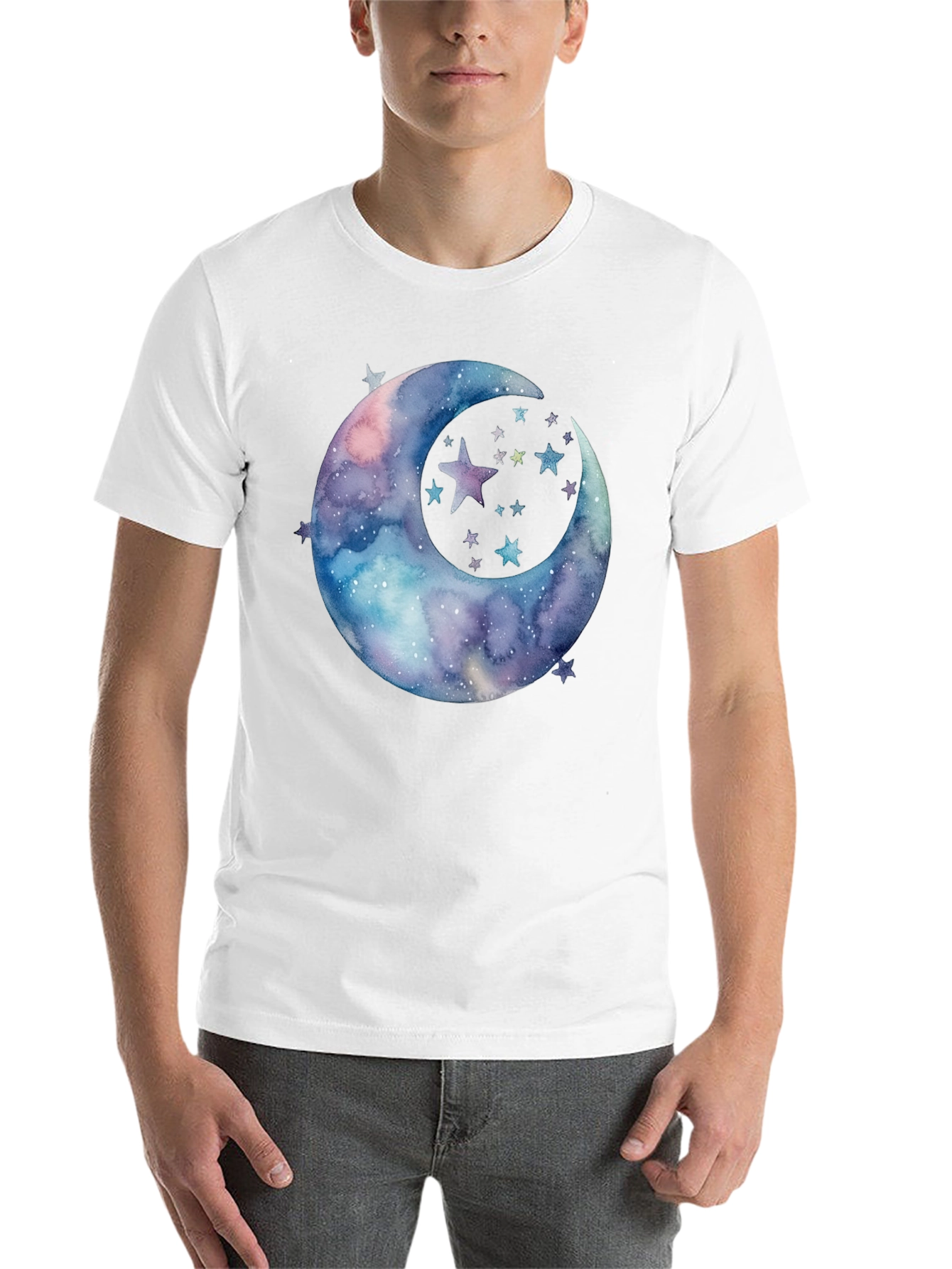 Black Watercolor Moon & Stars Graphic Tee - Black Cotton view 14