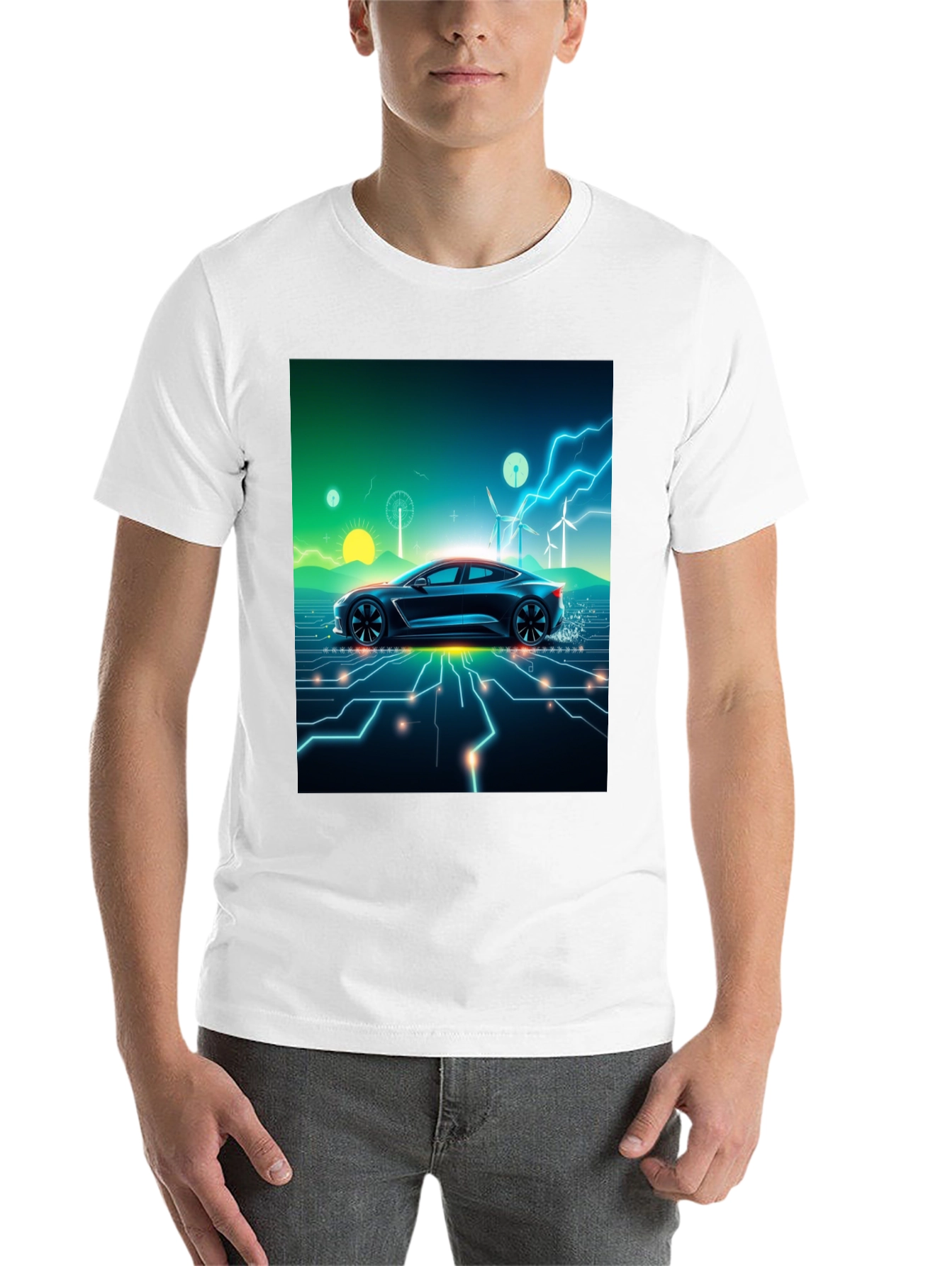 Black Electric Car T-Shirt - Futuristic Style view 14