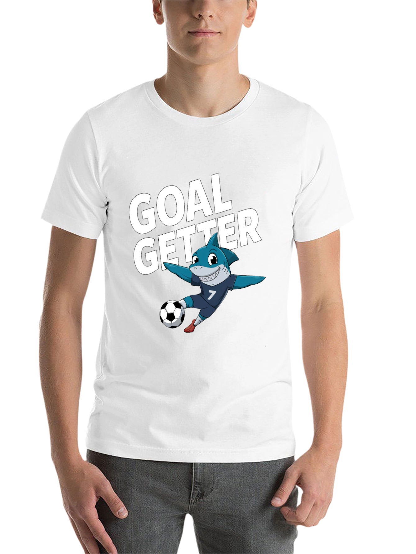 Black Goal Getter Shark Soccer T-Shirt view 14