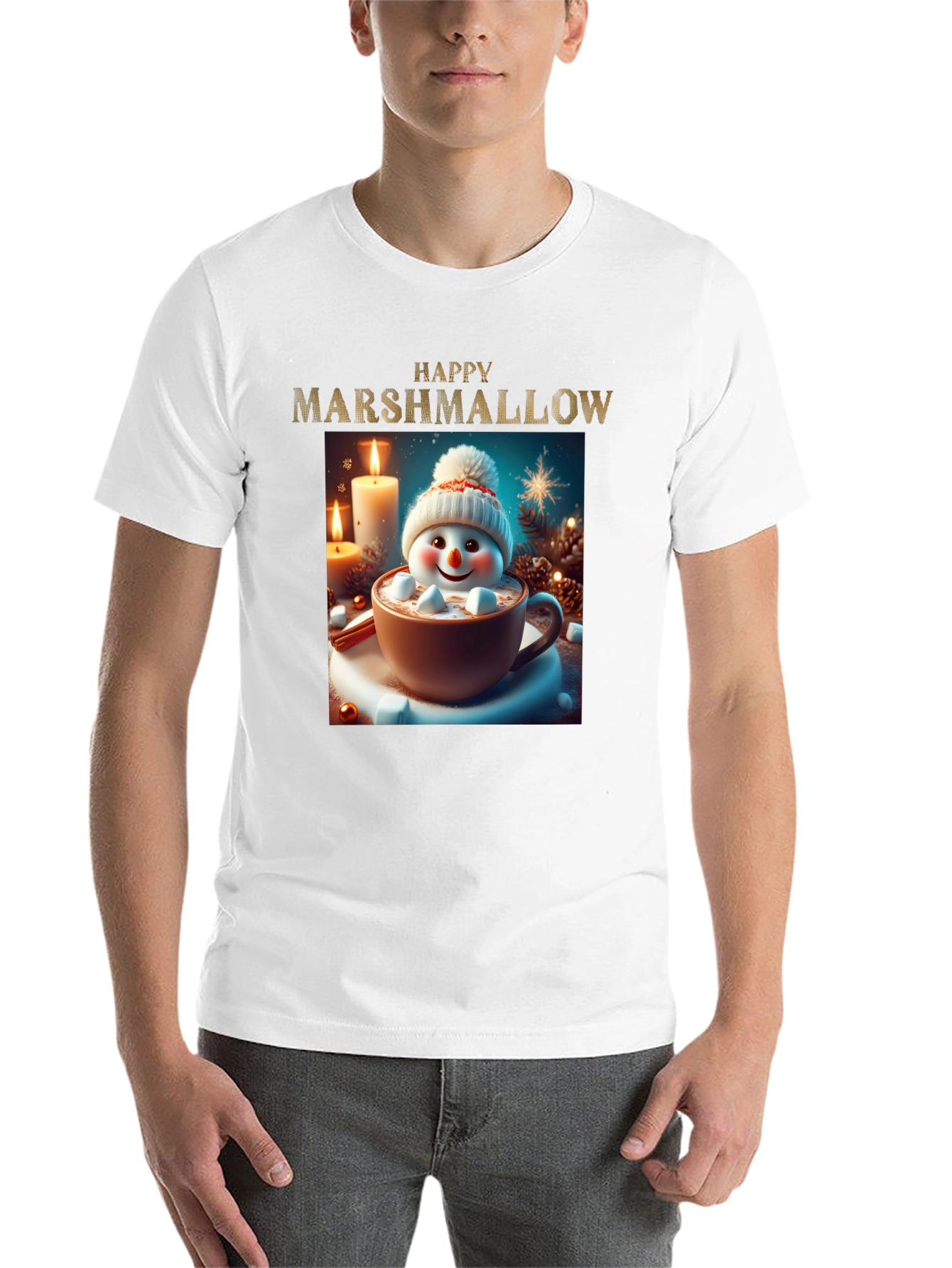 Black Happy Marshmallow Graphic Tee - Winter Holiday Comfort view 14