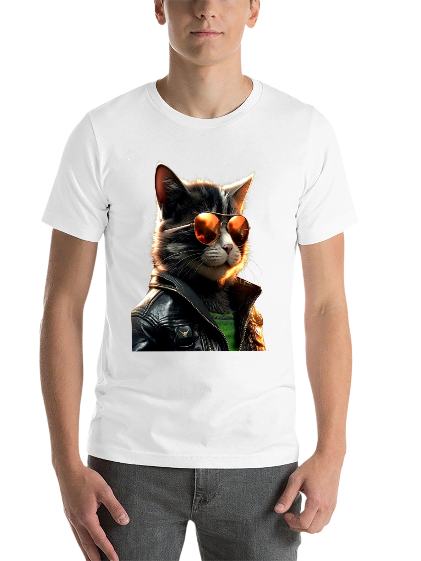 Black Cool Cat in Leather T-Shirt view 14