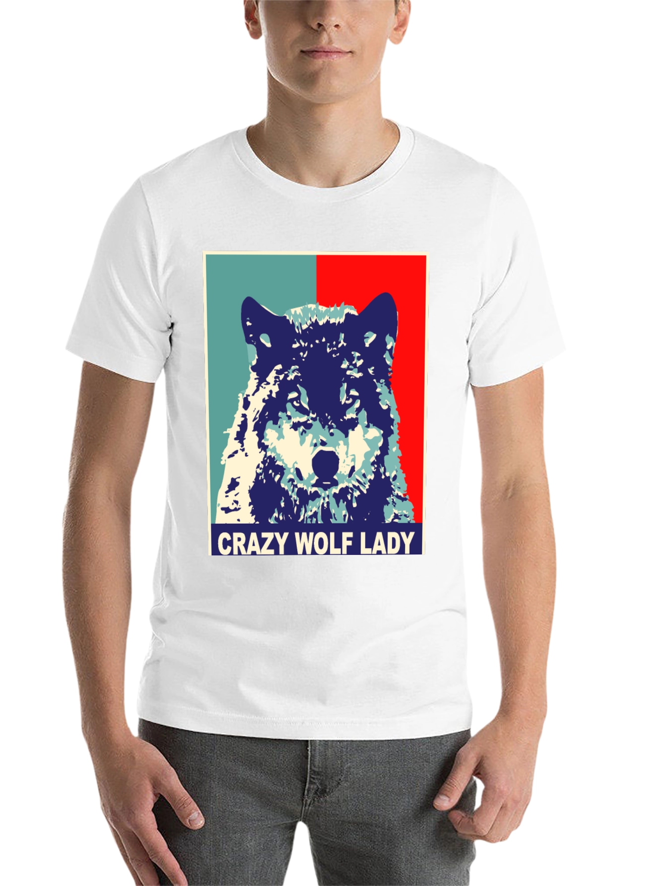 Crazy Wolf Lady Graphic Tee - Unisex Novelty T-Shirt - 14