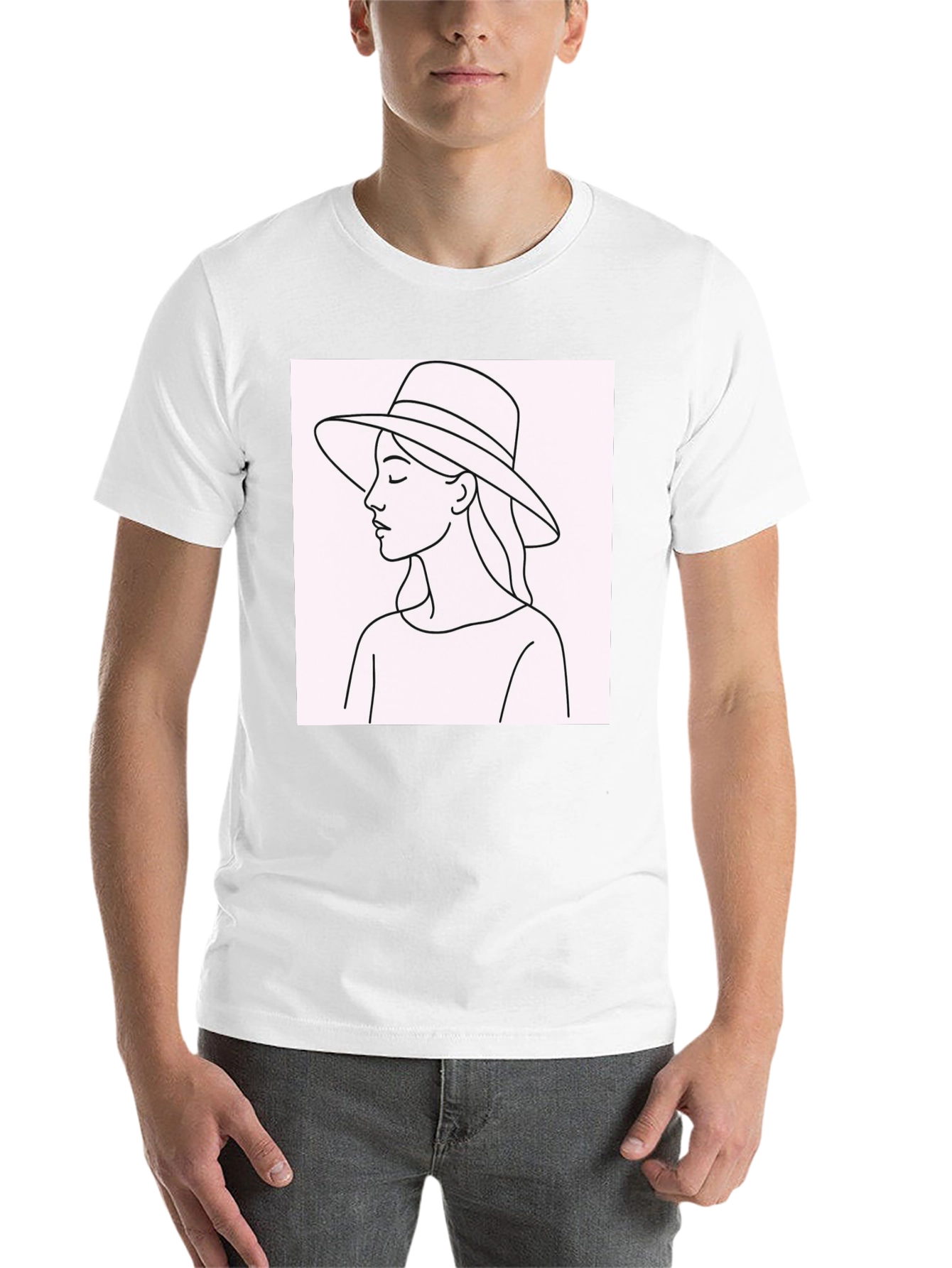 Black Minimalist Woman in Hat T-Shirt - Stylish Black Tee view 14