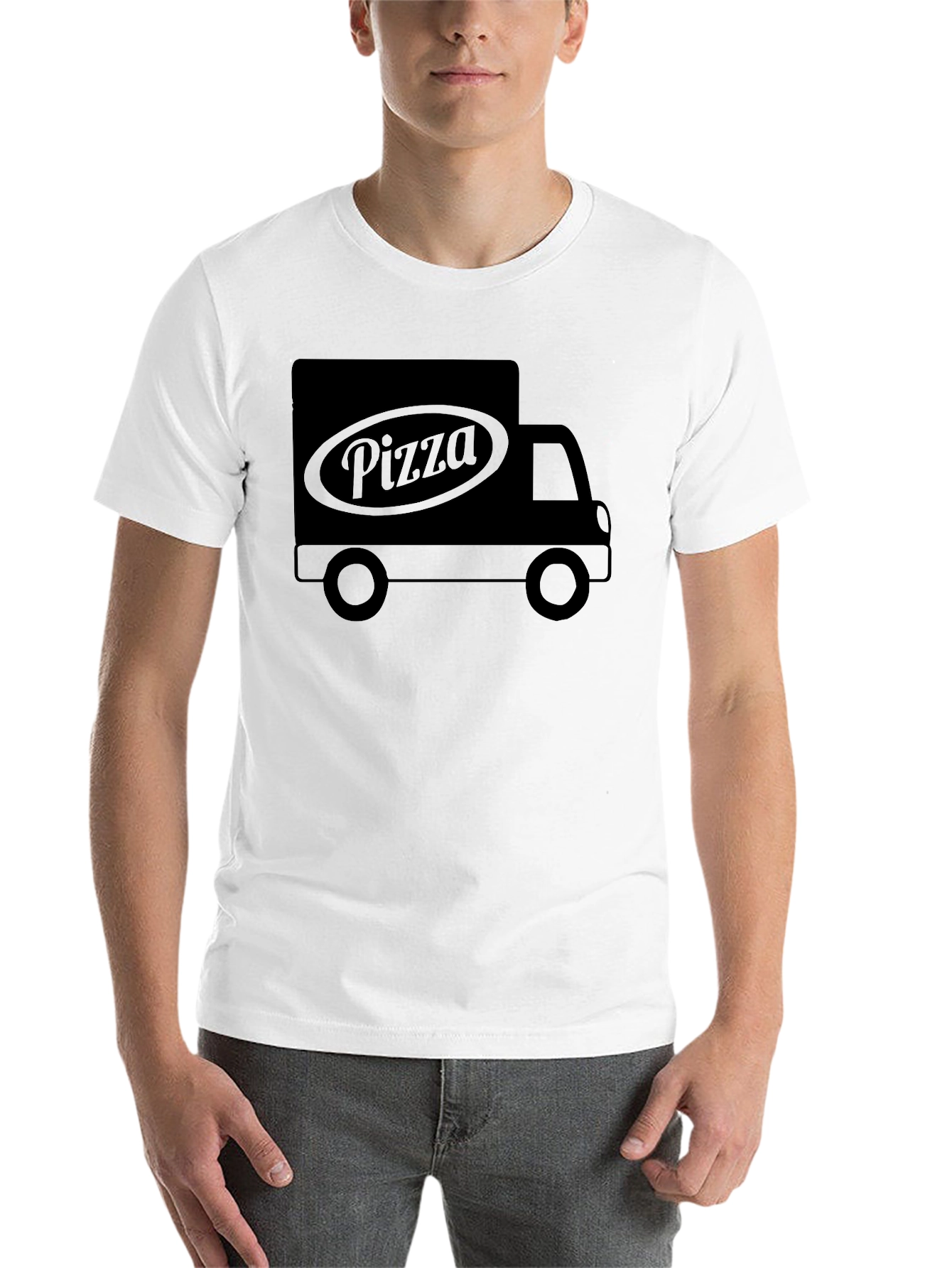 Black Pizza Delivery Truck Graphic Tee - Unisex Black T-Shirt view 14