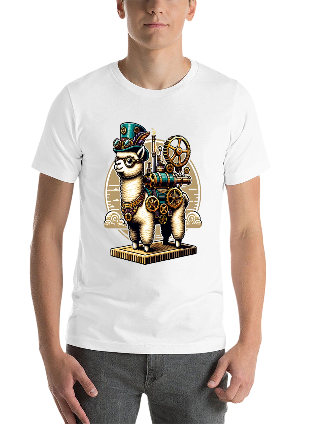 Black Steampunk Llama T-Shirt: Gear Up Your Style! view 14