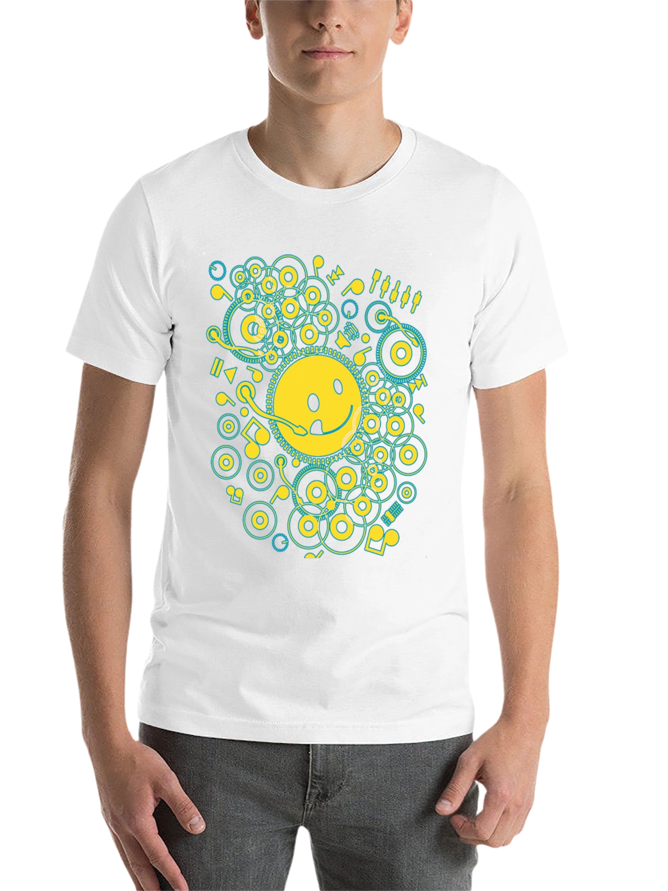 Black Smiley Face Music Graphic T-Shirt - Casual Black Tee view 14