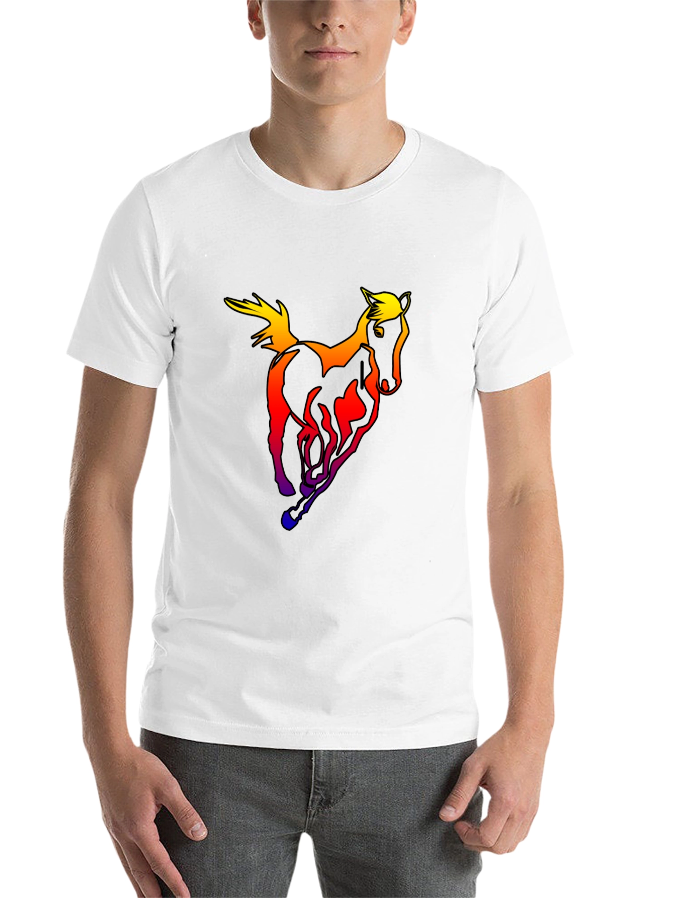 Black Abstract Horse Graphic Men's Black T-Shirt view 14