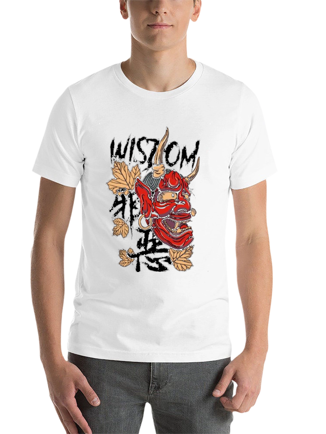 Black Men's Black Wisdom Oni Mask Graphic T-Shirt view 14