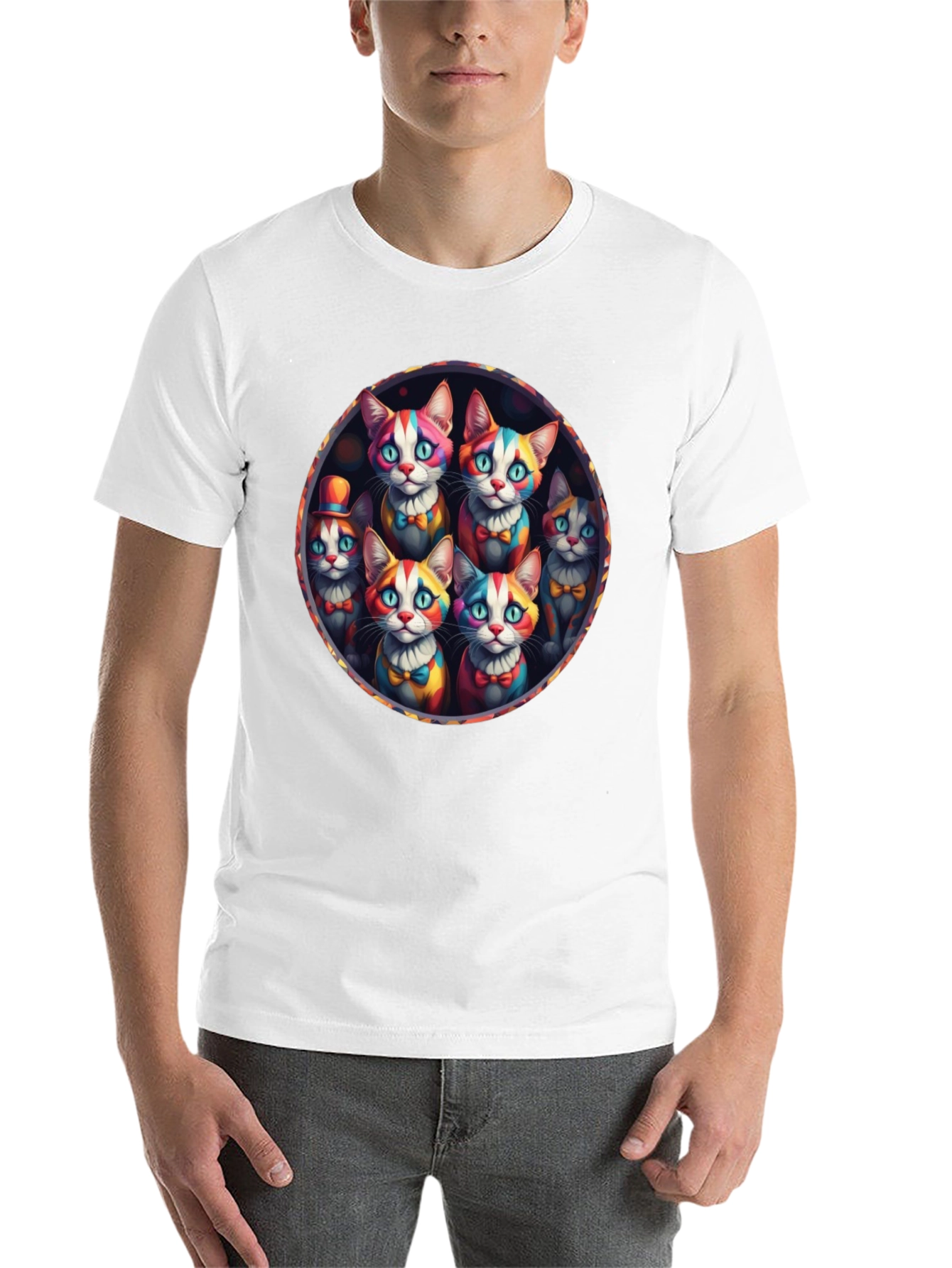 Black Colorful Clown Cats Graphic Tee - Unique Design view 14