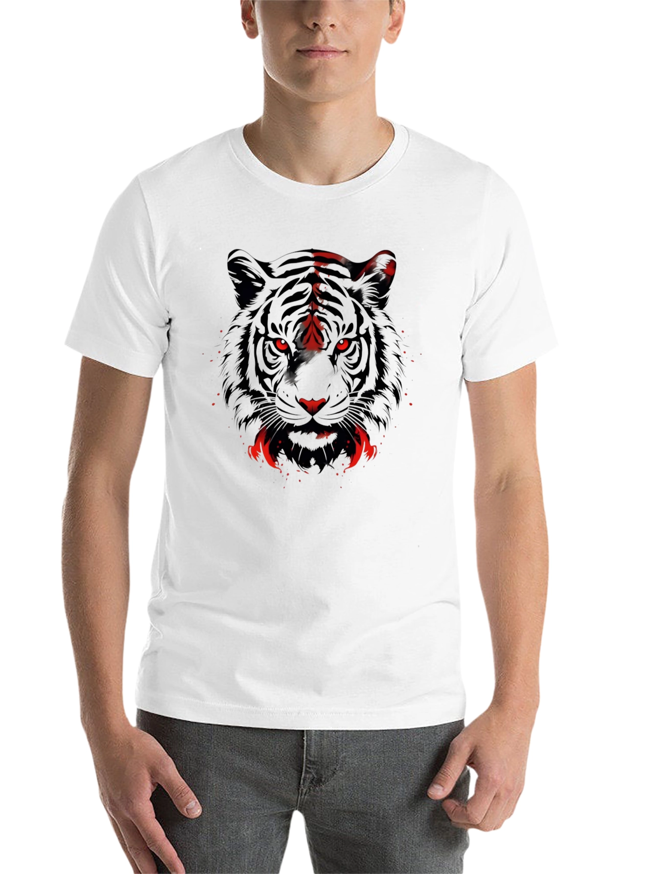 Black Men's Black Tiger Graphic Tee - Red Eyes view 14