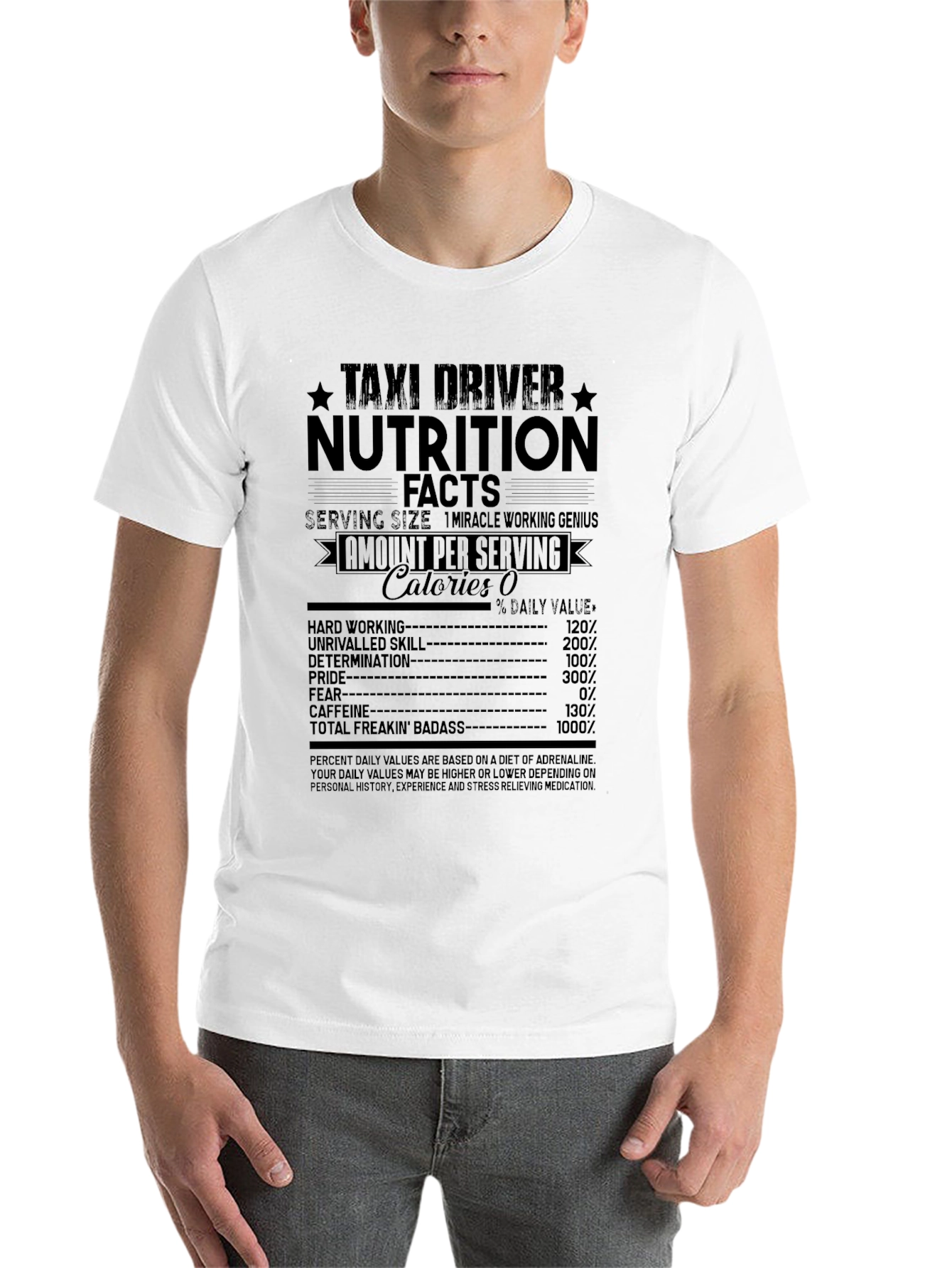 Black Taxi Driver Nutrition Facts Graphic T-Shirt view 14