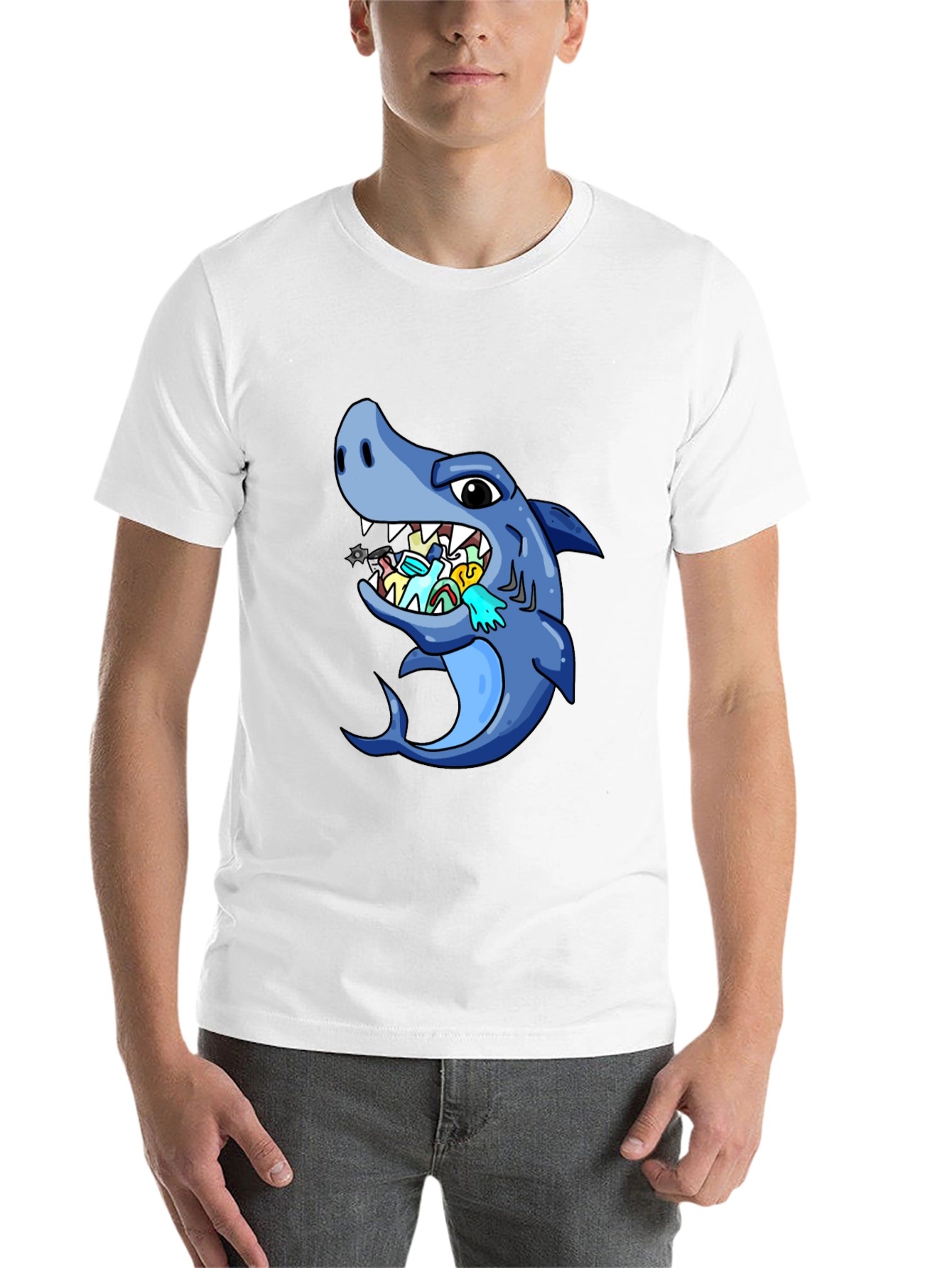 Black Shark Eating Masks Funny T-Shirt view 14