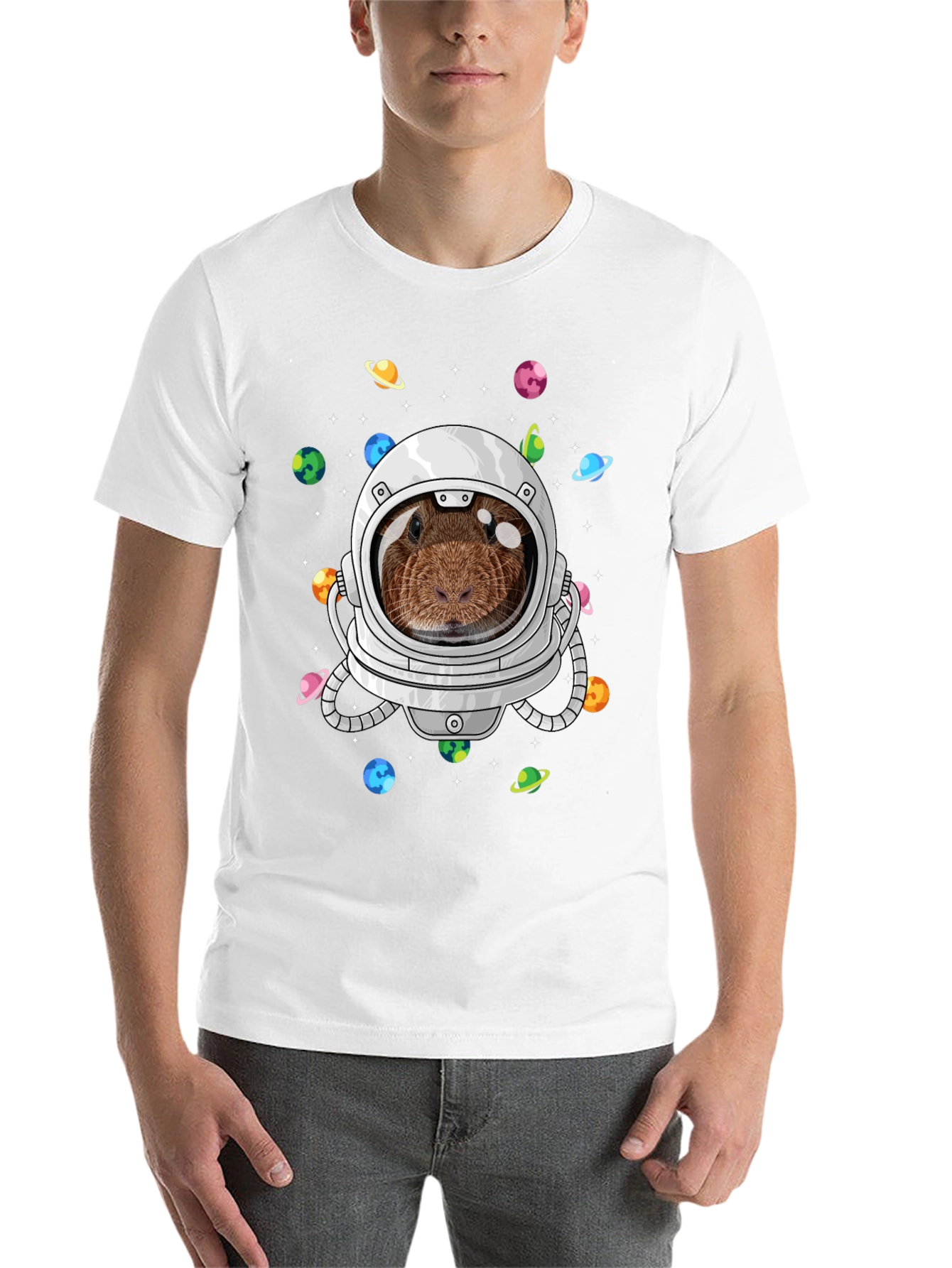 Black Guinea Pig Astronaut T-Shirt Funny Space Tee view 14