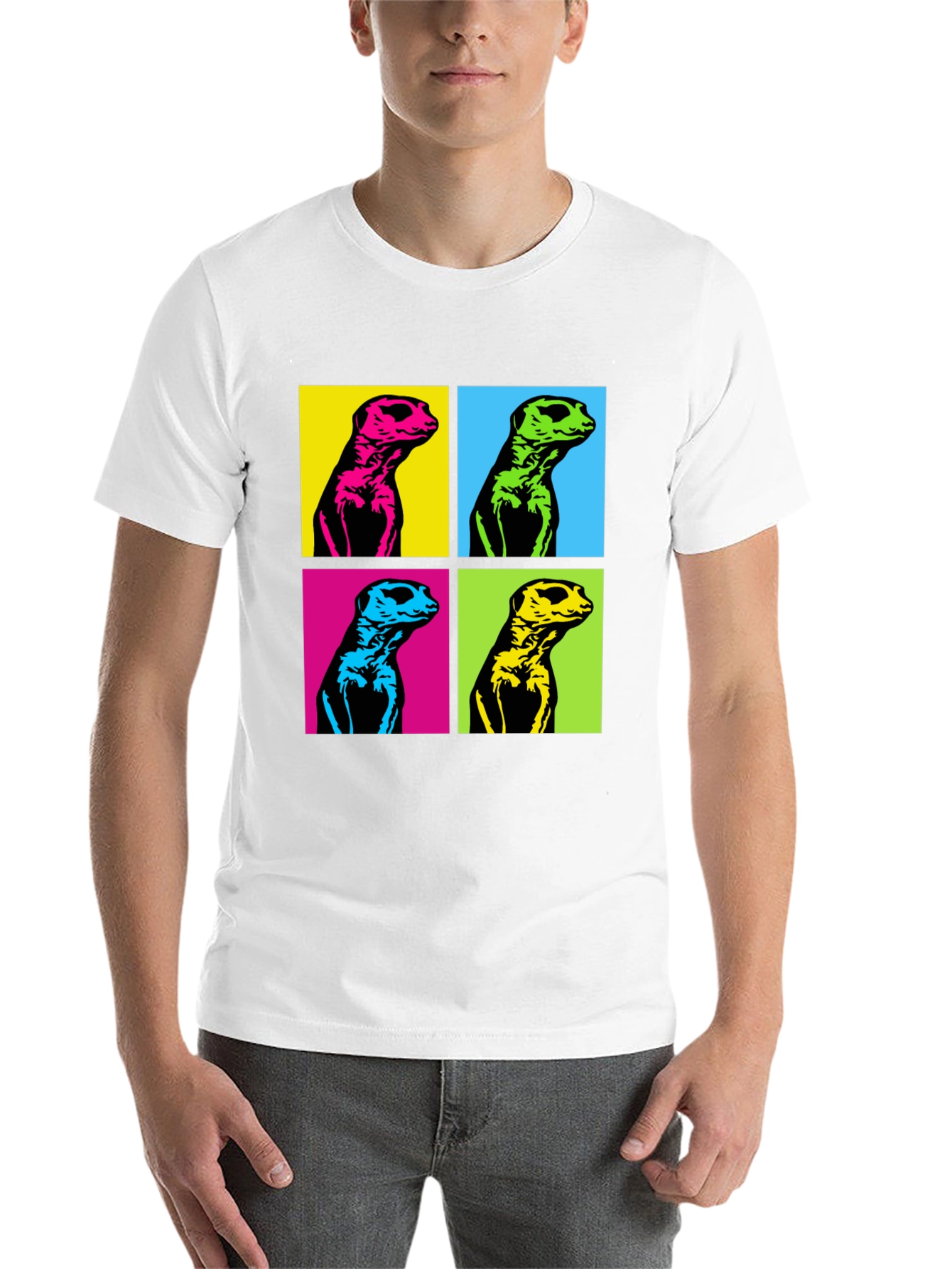Black Pop Art Meerkat Graphic Tee - Unique Animal T-Shirt view 14