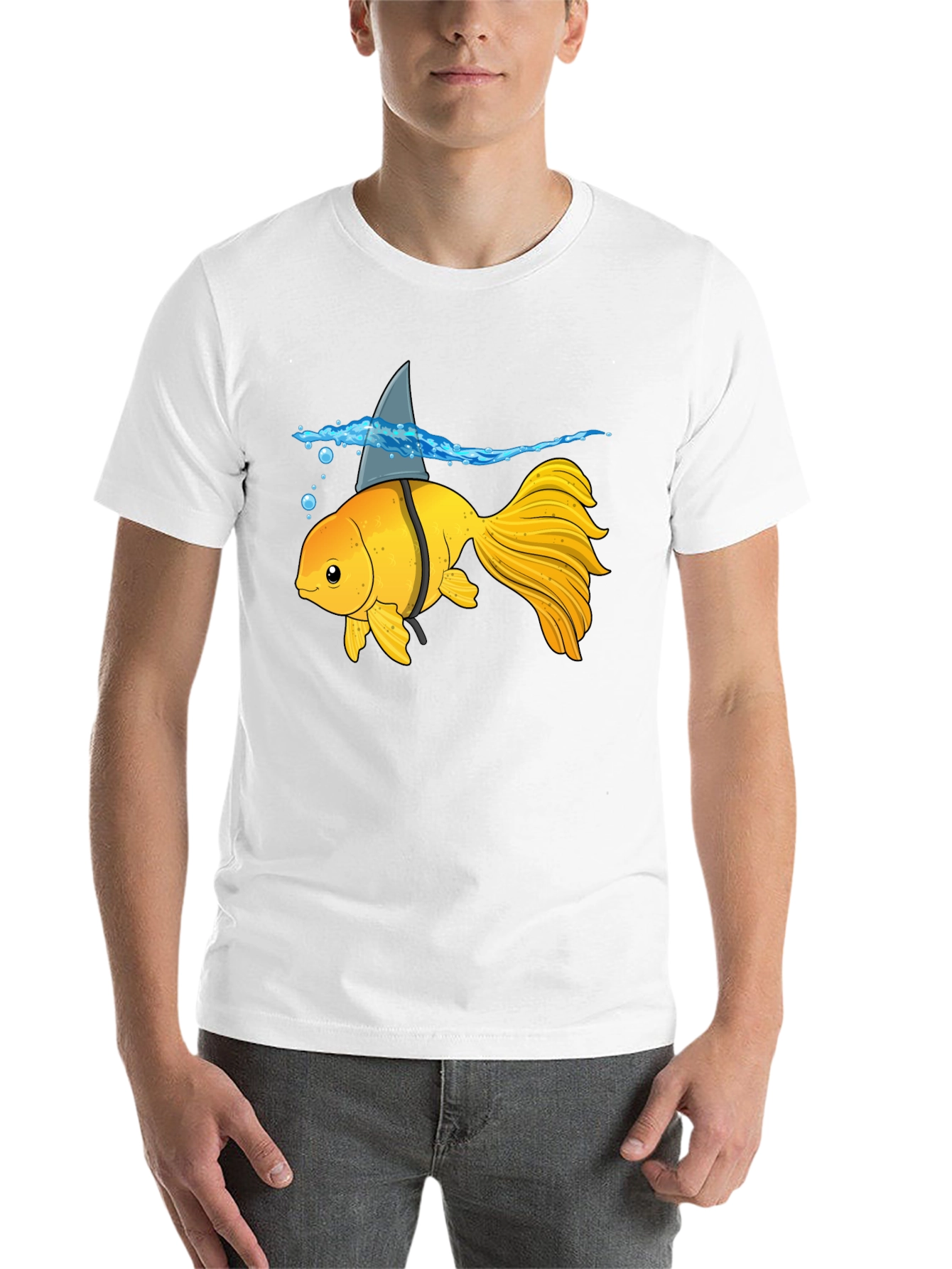 Black Goldfish Shark Fin Humor T-Shirt view 14