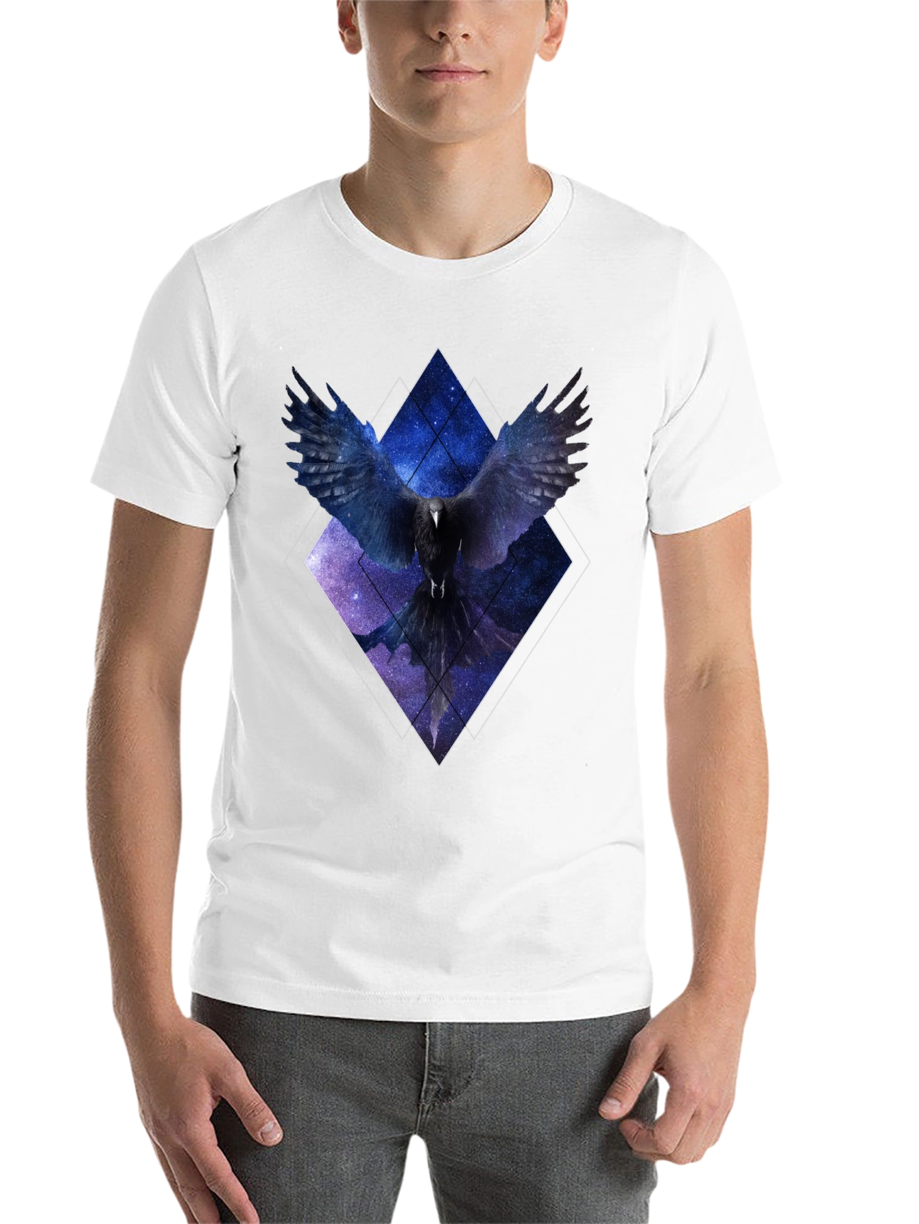 Black Cosmic Raven Graphic Tee - Unisex Black T-Shirt view 14