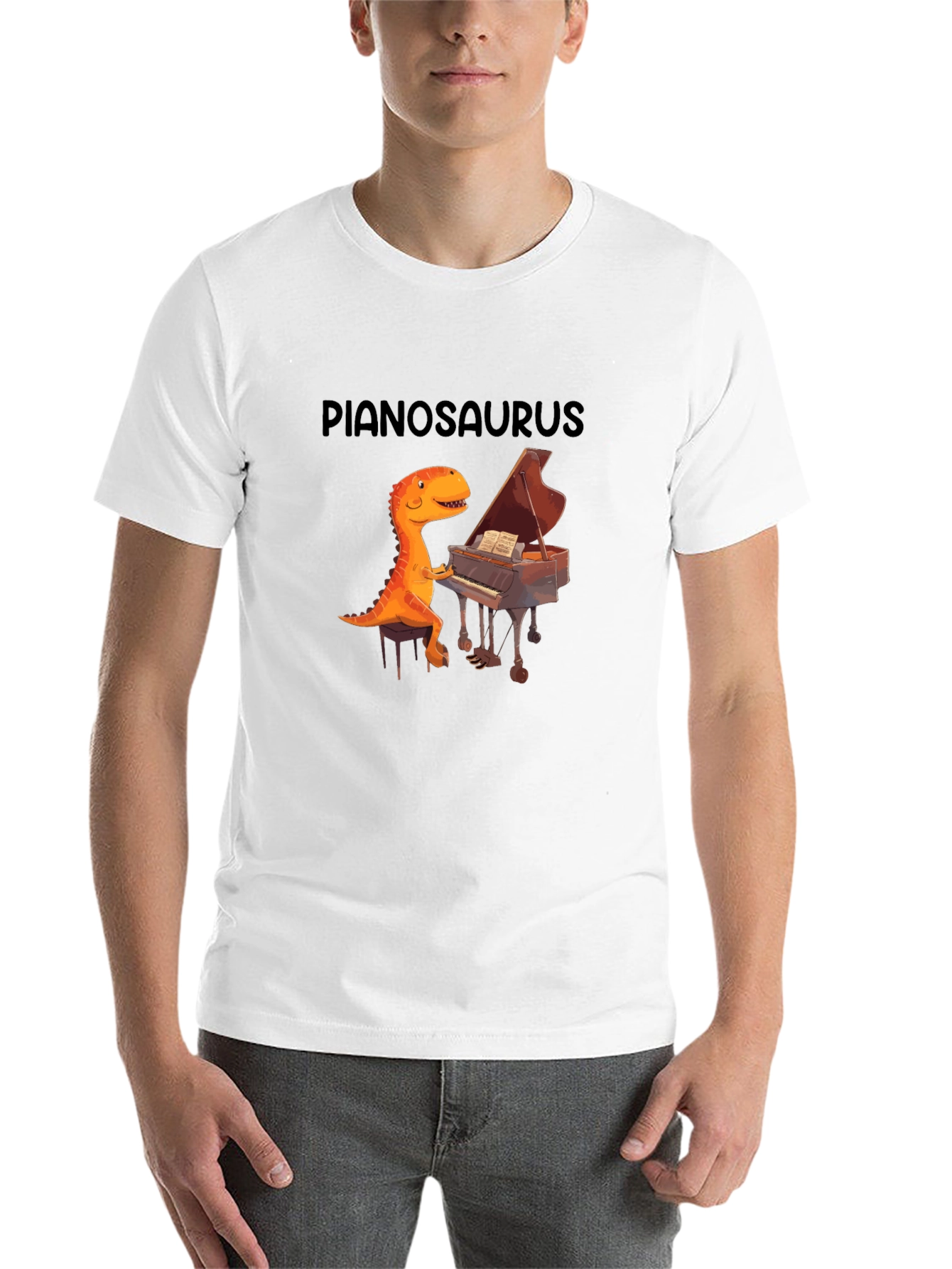 Black Pianosaurus Graphic Tee - Dino Piano Player Shirt view 14