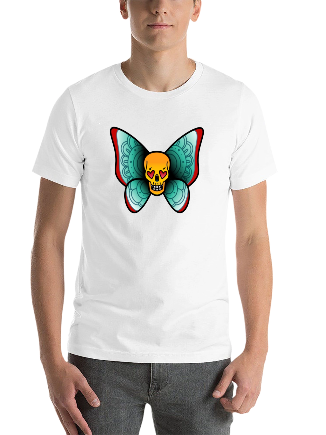 Black Skull Butterfly Graphic Tee - Black Cotton T-Shirt view 14